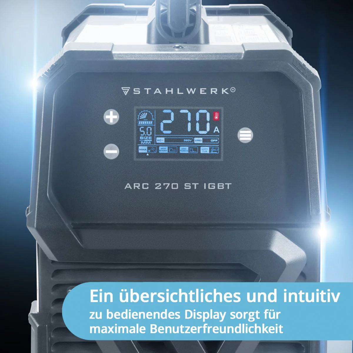 Saldatrice STAHLWERK ARC 270 ST DC MMA | Saldatrice inverter E-hand con 270 A, display digitale e tecnologia IGBT