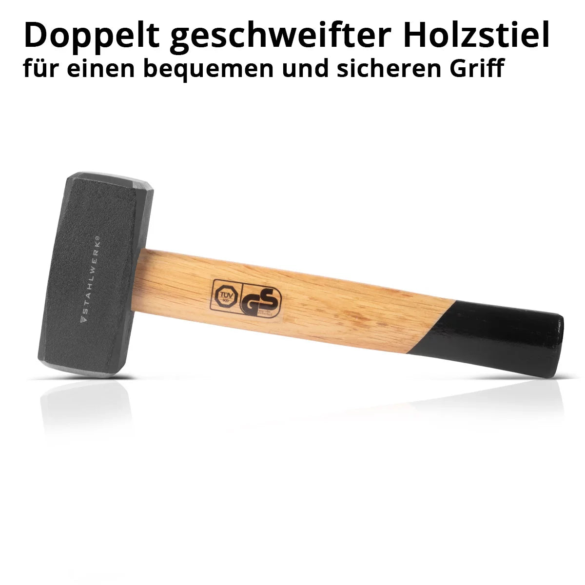 STAHLWERK Fäustel mit 1500 g Hammerkopf | Plattenhammer aus gehärtetem und lackiertem Carbon-Stahl | hochwertiger Hammer mit bruchfestem Hartholzstiel | TÜV + GS geprüft