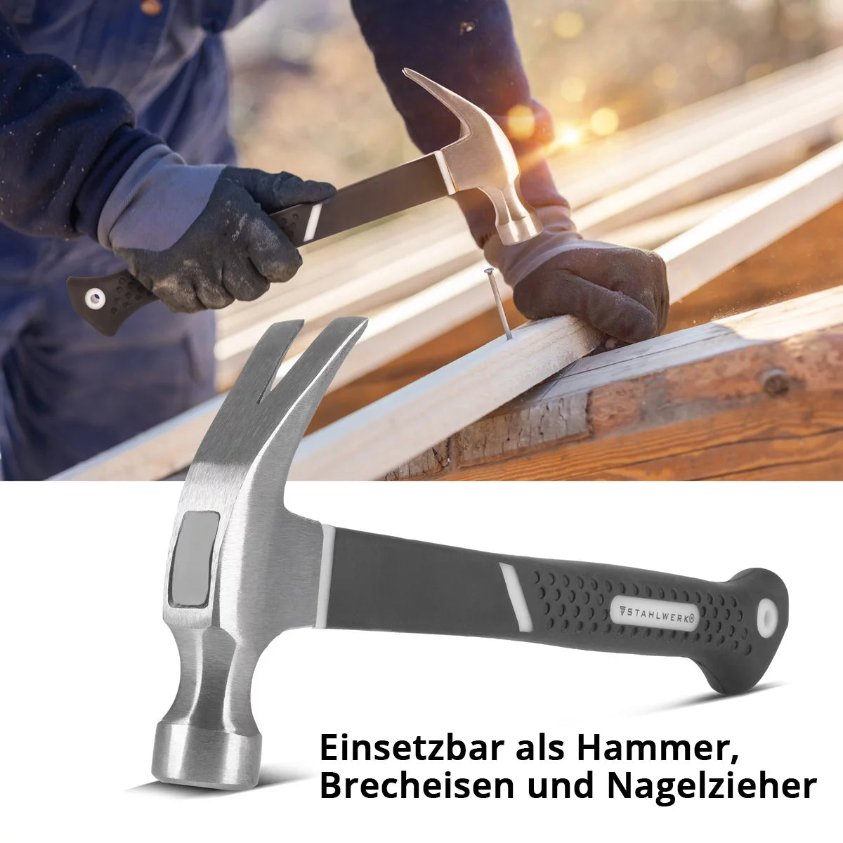 STAHLWERK Hammer 5er Set mit Fäustel, Klauenhammer, Maurerhammer, Latthammer und Gummihammer