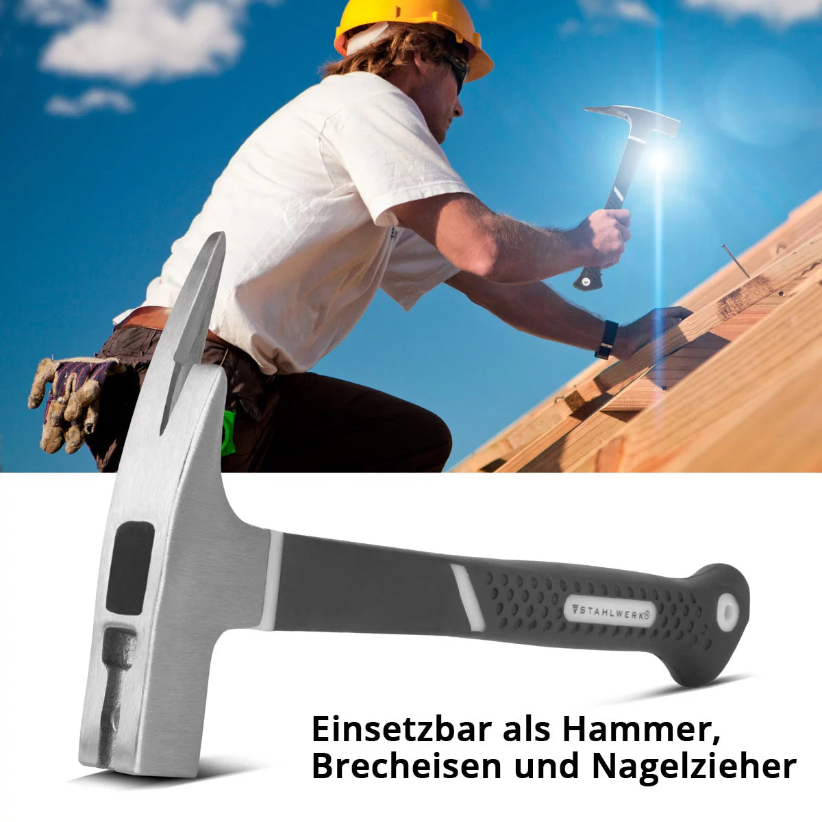 STAHLWERK Hammer 5er Set mit Fäustel, Klauenhammer, Maurerhammer, Latthammer und Gummihammer