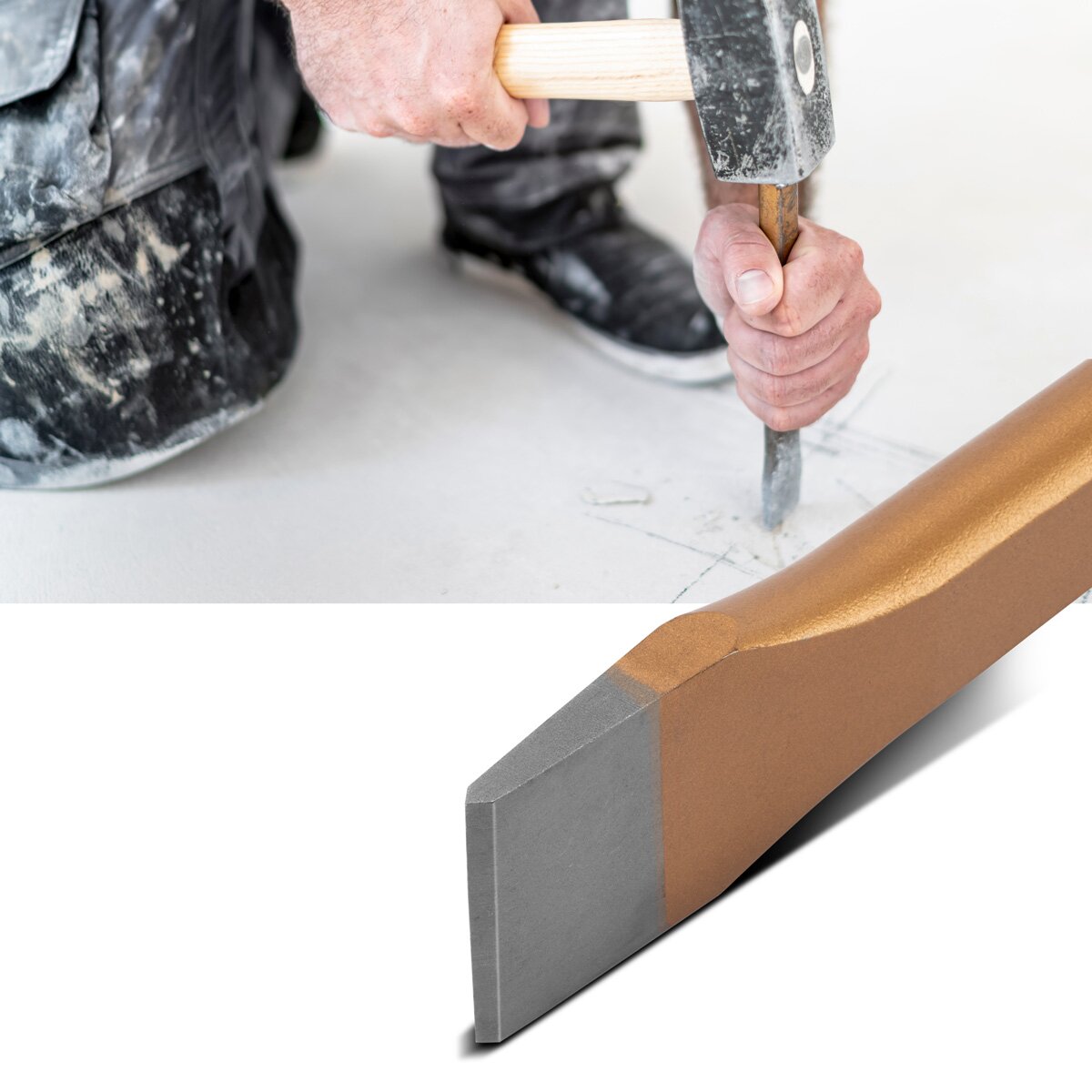 STAHLWERK set di 4 scalpelli piatti oro 175 | 200| 250| Scalpello manuale da 300 mm in acciaio temprato per la cesellatura professionale di metallo, pietra, legno, cemento, piastrelle e plastica