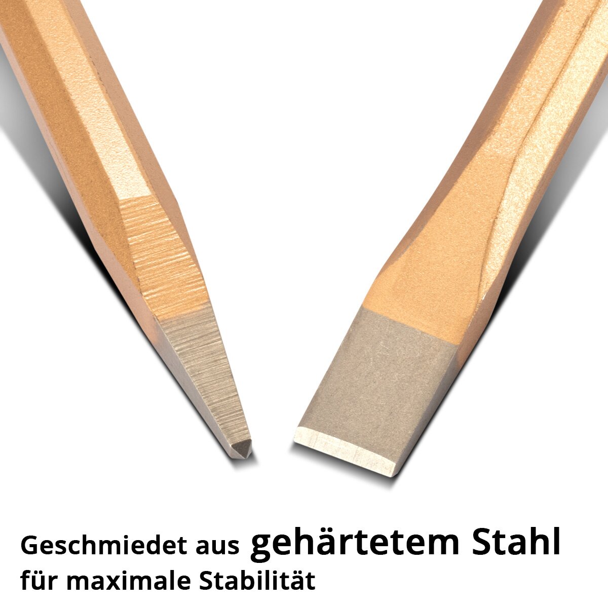 STAHLWERK Flachmeißel | Spitzmeißel 2er Set Gold 300 mm Handmeißel aus gehärtetem Stahl zum professionellen Meißeln von Metall, Stein, Holz, Beton, Fliesen und Kunststoffen