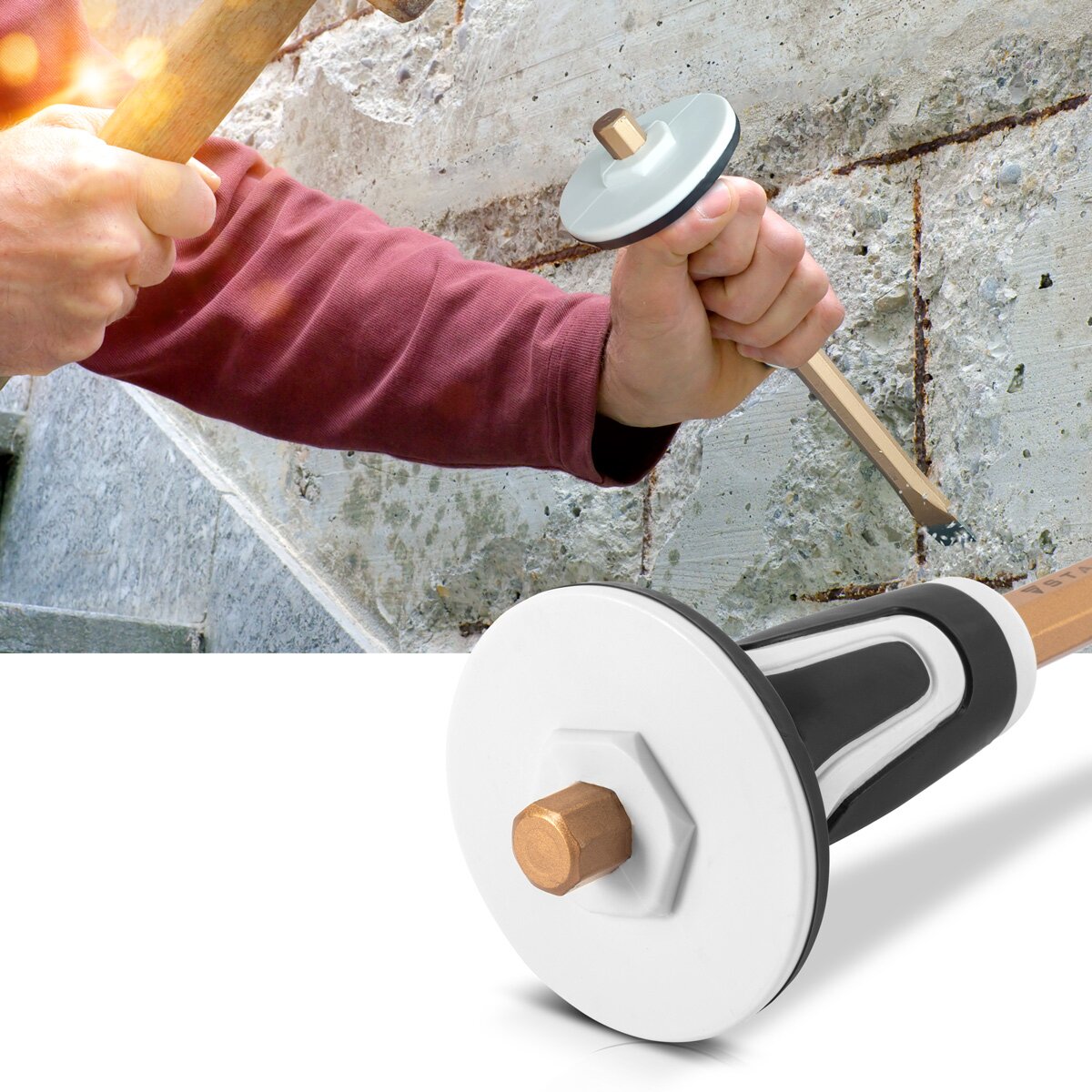Scalpello piatto STAHLWERK | Set di 2 scalpelli a punta dorati a mano da 300 mm in acciaio temprato per la cesellatura professionale di metallo, pietra, legno, cemento, piastrelle e plastica