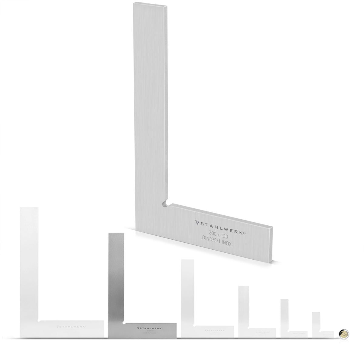 STAHLWERK angle plat 90° 200 x 130 mm DIN 875/1 angle de contrôle / angle de serrurier / angle d'arrêt / angle de précision en acier inoxydable