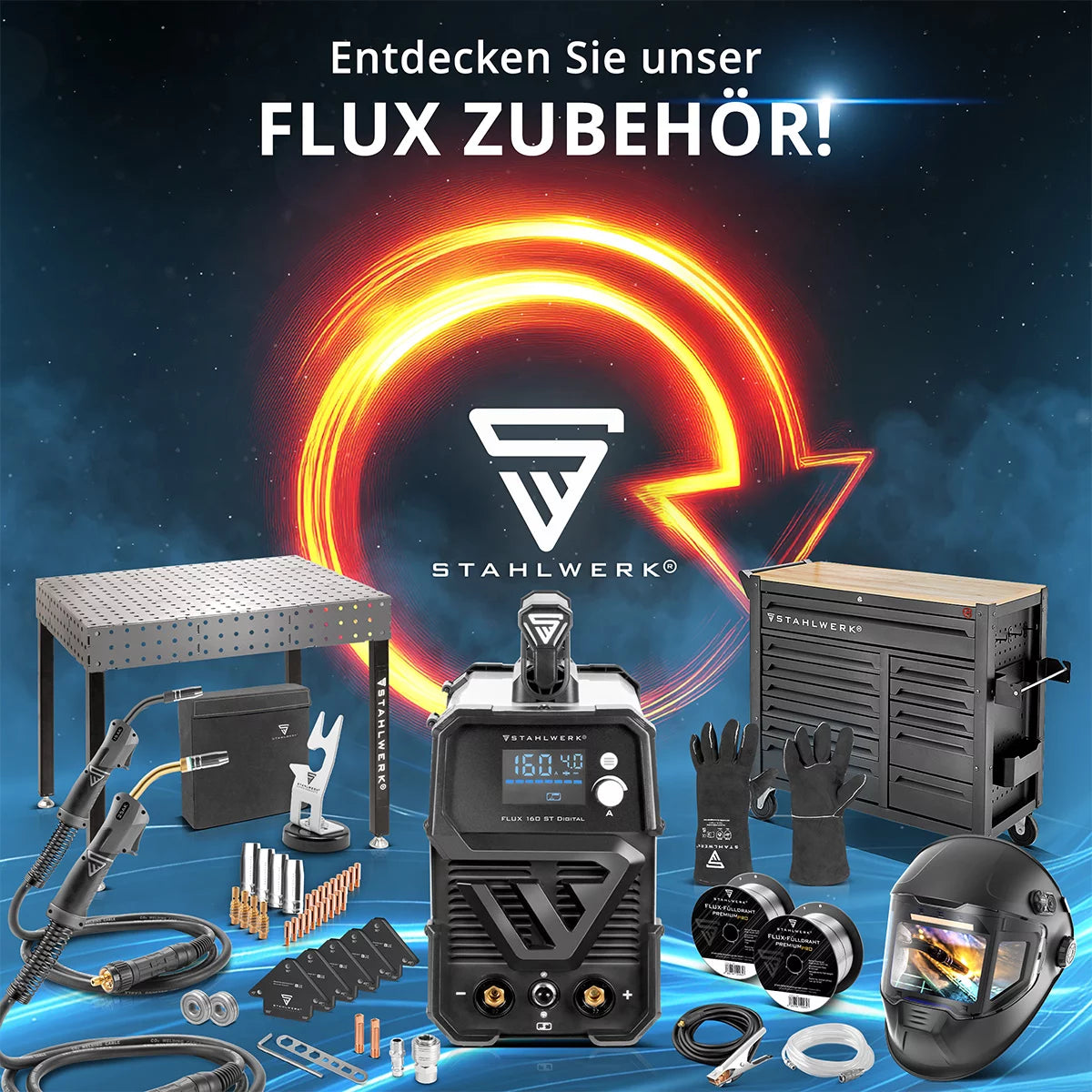 STAHLWERK MIG MAG Premium Schweißdraht - Fülldraht 3er Set E71T-GS Ø 0,9 mm S100/ D100 Drahtrolle mit 0,9 kg / Flux-Fülldraht