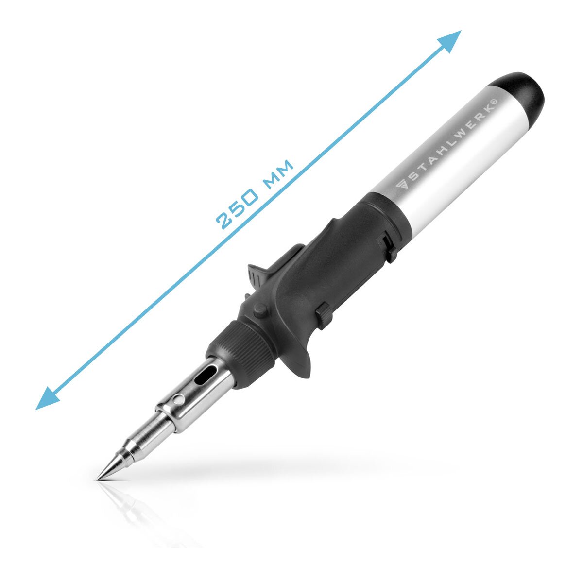 STAHLWERK gas soldering iron GLK-500 ST 10-piece 3-in-1 gas soldering set | Soldering device | Soldering station | Soldering gun with 200 - 500°C soldering temperature and 1,300°C flame nozzle for hot air, fire and soldering work