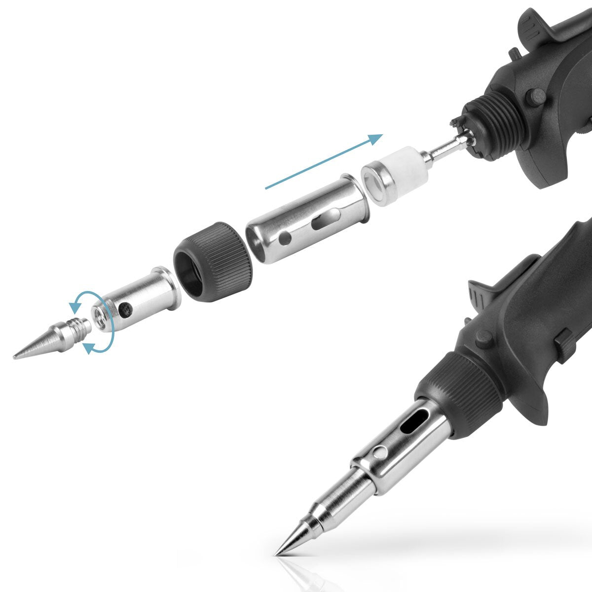 STAHLWERK gas soldering iron GLK-500 ST 10-piece 3-in-1 gas soldering set | Soldering device | Soldering station | Soldering gun with 200 - 500°C soldering temperature and 1,300°C flame nozzle for hot air, fire and soldering work