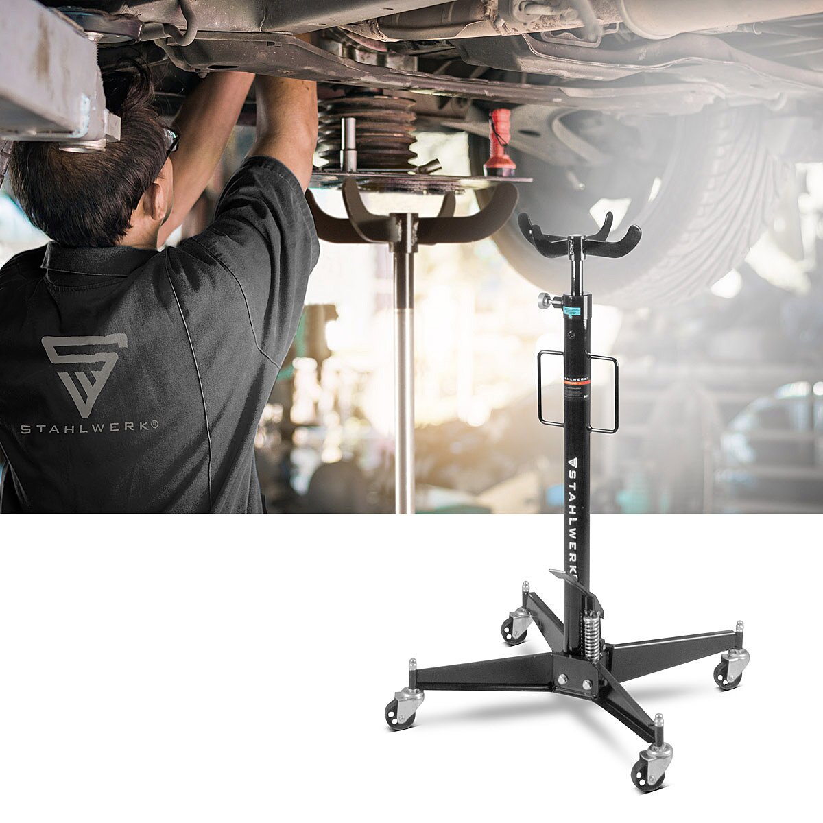 STAHLWERK hydraulic transmission jack TJ-500 ST loadable up to 500 kg, engine jack | idler | Engine mount for installing and removing gearboxes, axles and exhaust systems