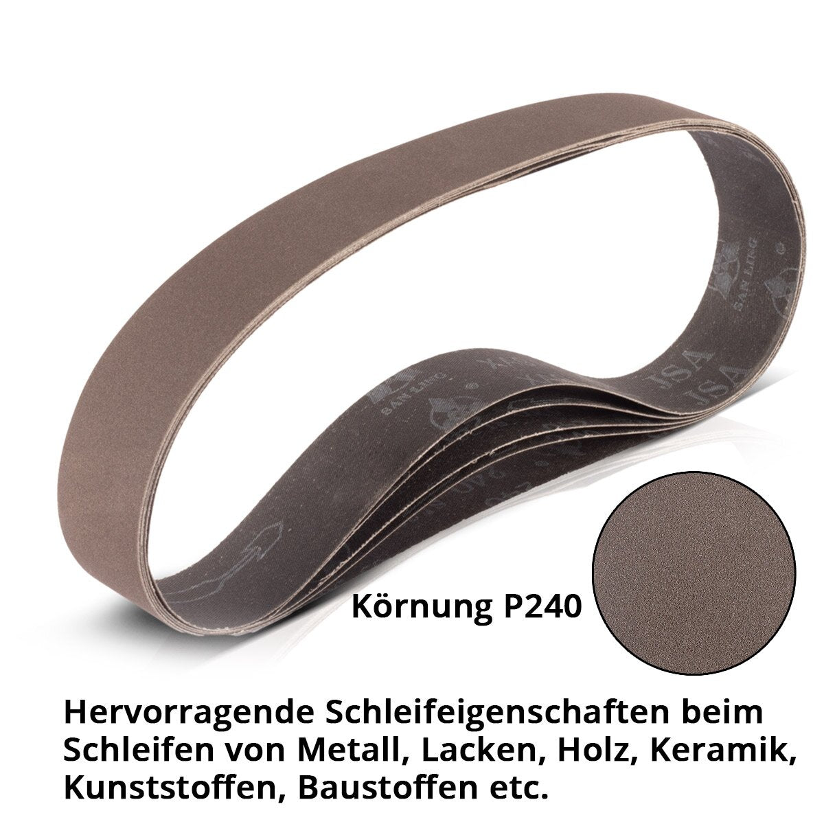 STAHLWERK sanding belt set of 5 with P240 grit 40 x 760 mm universal sandpaper | Fabric sanding belts | Abrasives for pipe belt grinders, belt sanders and sanders