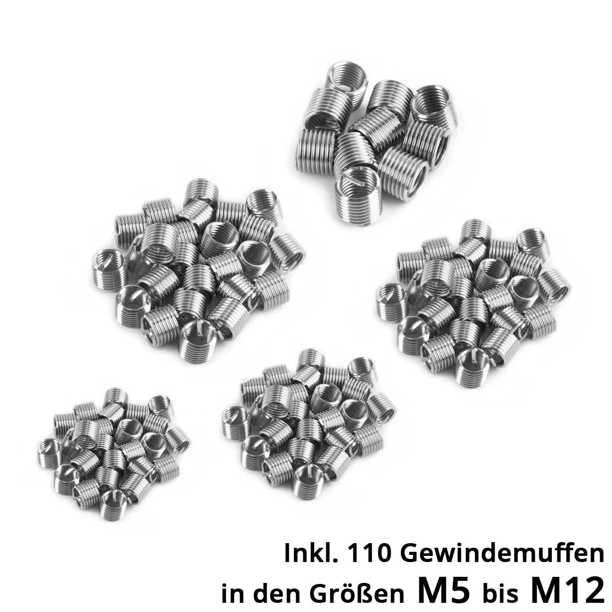 STAHLWERK Helicoil Gewinde-Reparatur-Set 131-teiliger Gewinde-Reparatur-Satz M5 M6 M8 M10 M12 Gewinde-Reparatur-Werkzeug mit Gewindebohrern, Bohrern, Brechwerkzeug, Einbauwerkzeug und Gewindeeinsätzen
