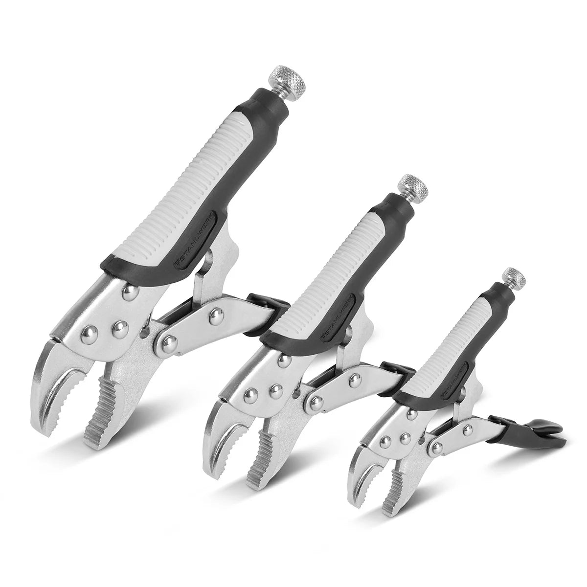 STAHLWERK grip pliers set of 6, adjustable clamping range Langbeck grip pliers 165/241mm | Grip pliers with curved jaws 127/178/254 mm | C-clamp 152 mm | Ergonomic TPR handles | Roll bag included