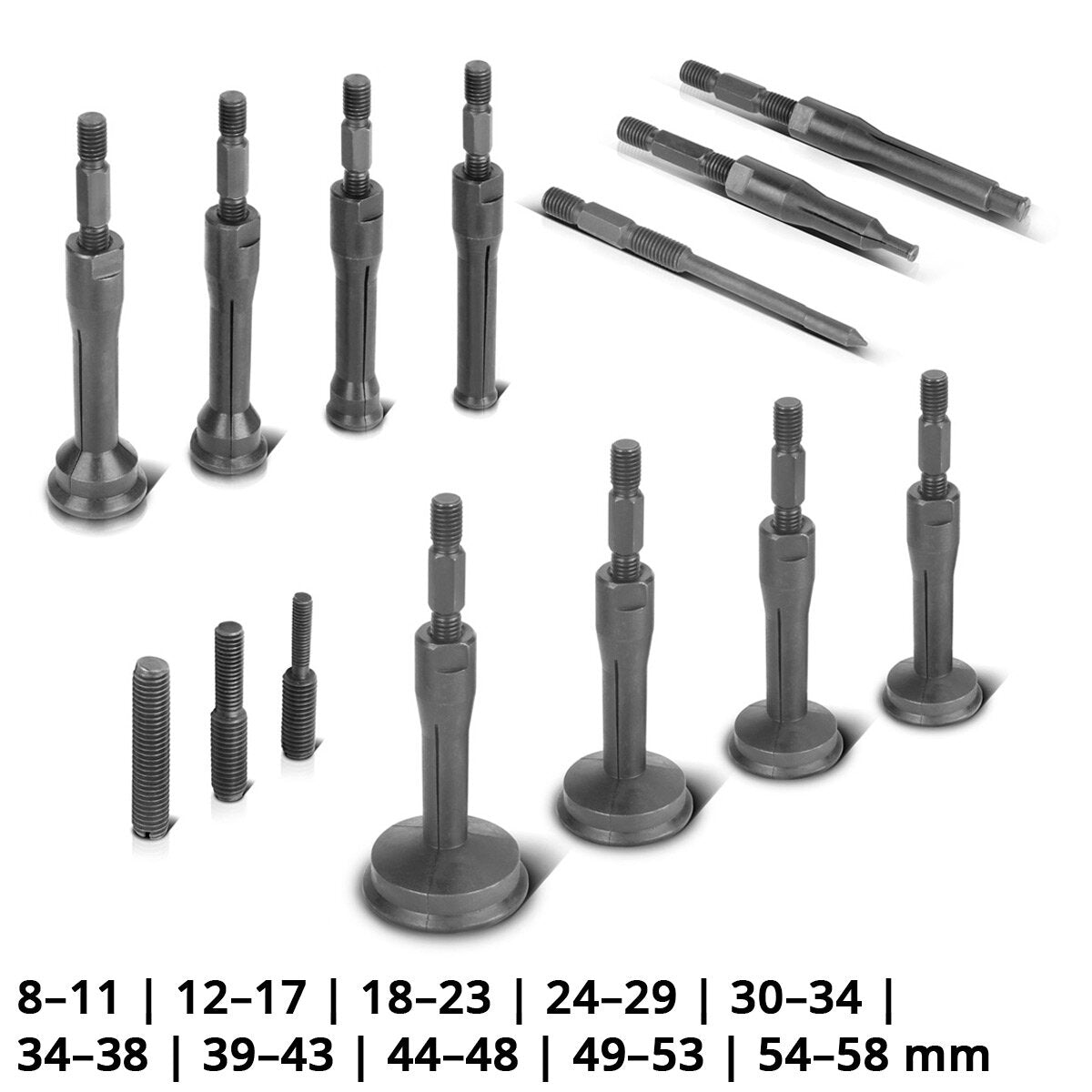 STAHLWERK blind hole bottom bearing puller set with slide hammer, 3 adapters and 10 bearing pullers. 16-piece special tool for removing bottom bearings