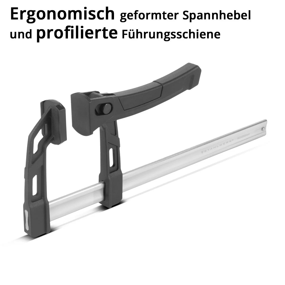 Pince à levier STAHLWERK 80x250 mm | pince puissante avec une force de pression de 100 kg | Sauterelle pour une fixation précise des pièces | pince stable avec une largeur de serrage de 250 mm, profondeur de serrage de 80 mm