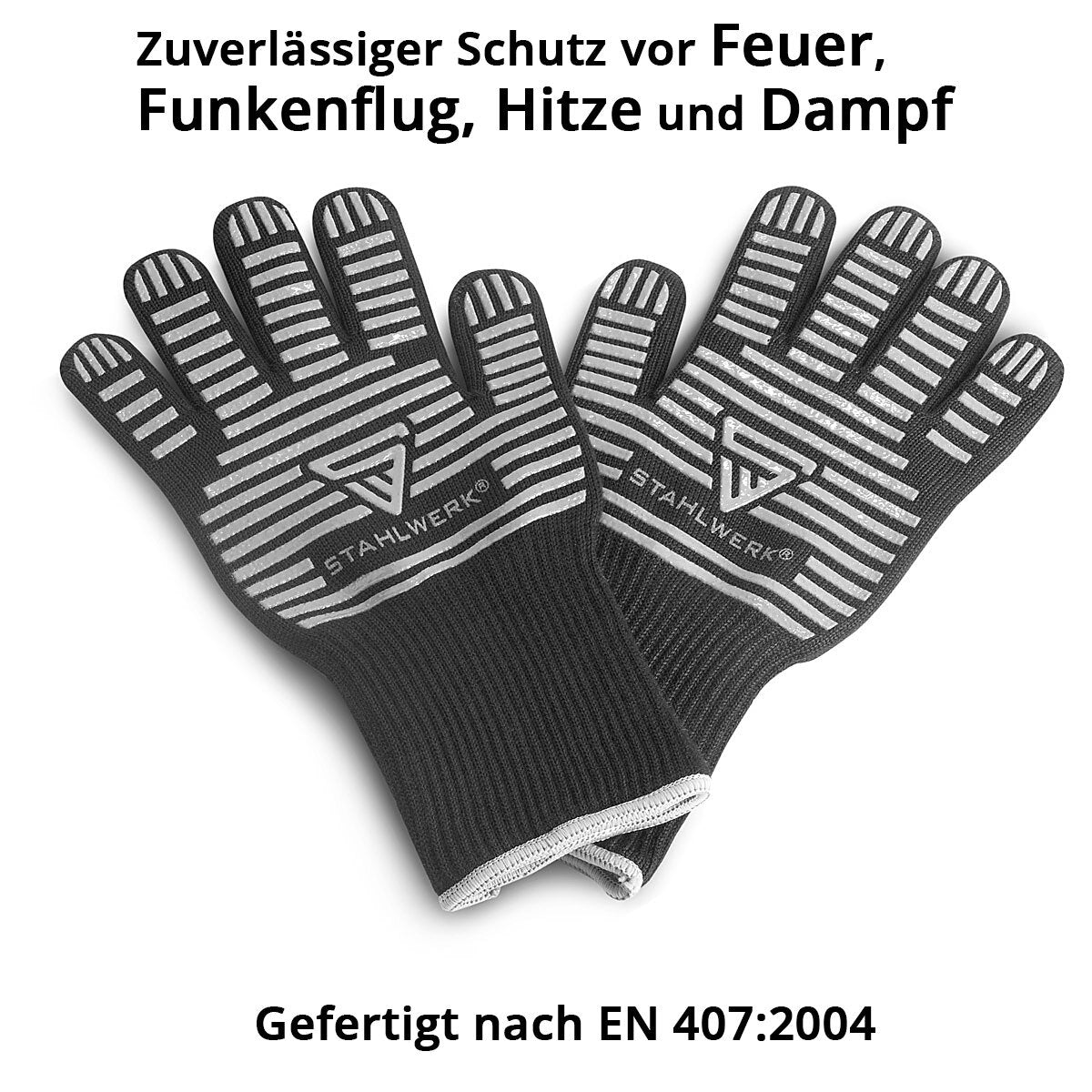 STAHLWERK Heat-resistant gloves up to 800°C EN 407:2004 Fireproof heat protection gloves | Thermal gloves | Work gloves made from robust ARAMID fabric