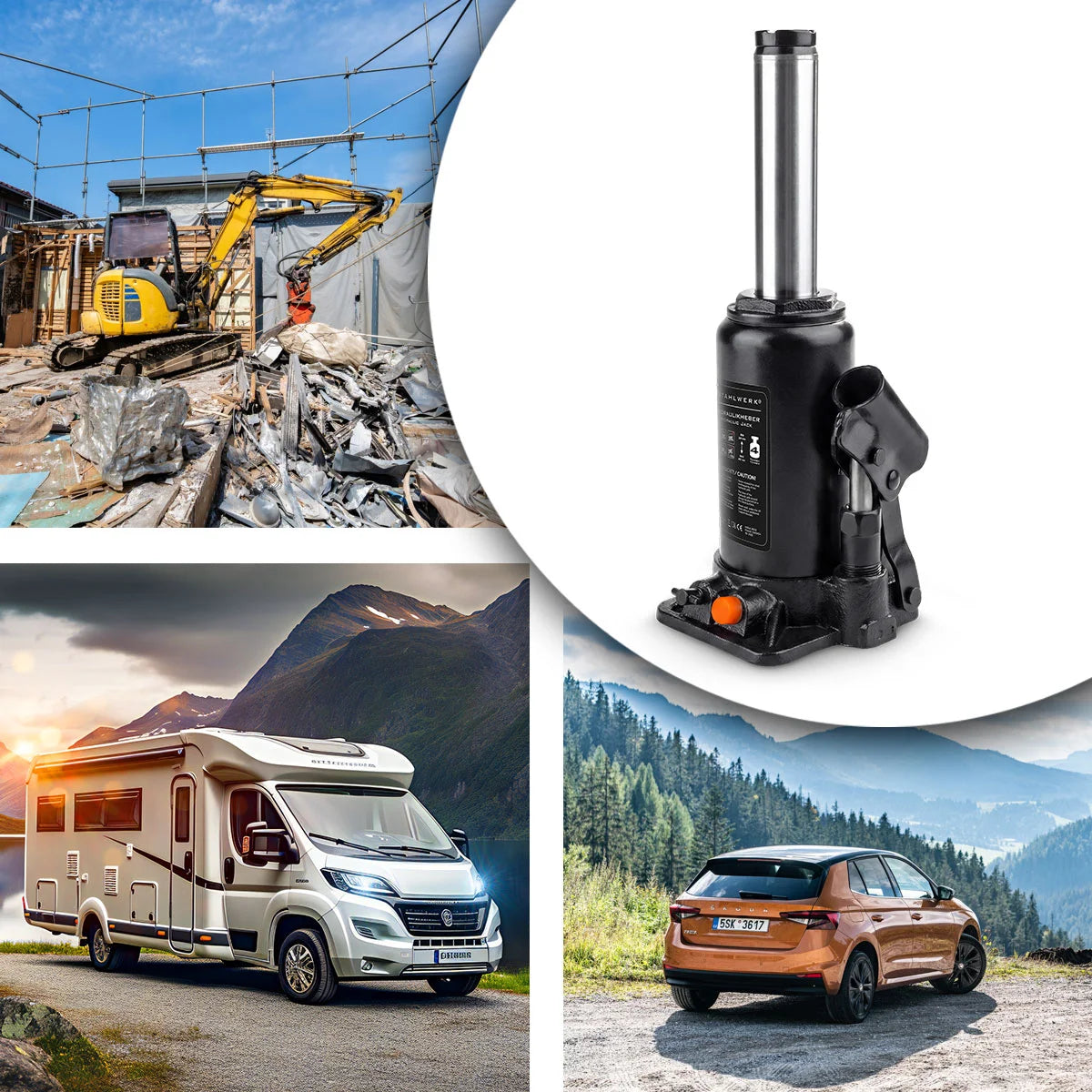 STAHLWERK hydraulic jack GW0404 with 4 t load capacity | Stroke range 180 - 350 mm | Compact stamp jack | Hydraulic car jack | Stable bottle jack for machines, commercial vehicles and cars