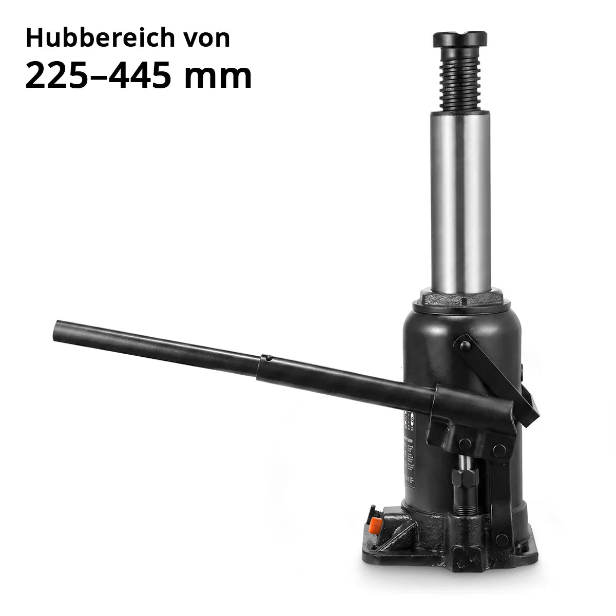 STAHLWERK hydraulic jack GW1604 with 16 t load capacity | Stroke range 225 - 445 mm | Compact stamp jack | Hydraulic car jack | Stable bottle jack for machines, commercial vehicles and cars