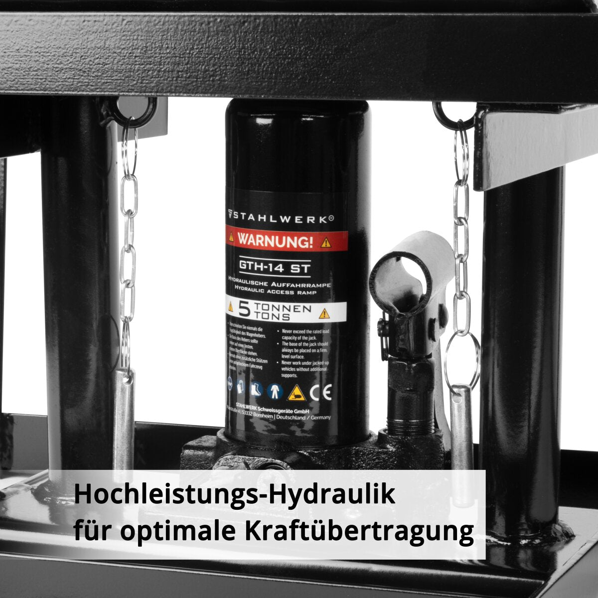 STAHLWERK Hydraulische Auffahrrampe GTH-14 ST 2er Set mit 5 Tonnen Tragkraft Auffahrbock mit Wagenheber | höhenverstellbare Auto-Rampe | Pkw-Rampe | Kfz-Bock