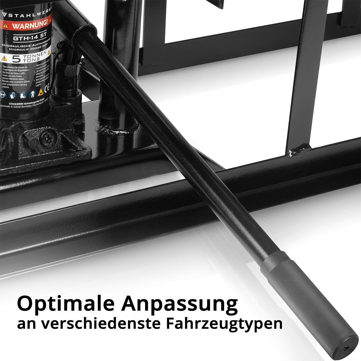 STAHLWERK Hydraulische Auffahrrampe GTH-14 ST 2er Set mit 5 Tonnen Tragkraft Auffahrbock mit Wagenheber | höhenverstellbare Auto-Rampe | Pkw-Rampe | Kfz-Bock