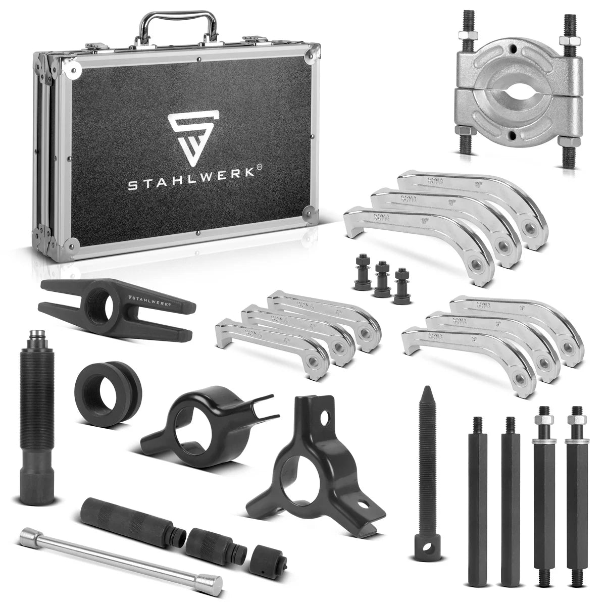 Extractor hidráulico universal STAHLWERK con fuerza de tracción de 10t extractor de cojinetes | Herramienta especial para desmontar rodamientos interiores y exteriores, engranajes, poleas, rotores y embragues.