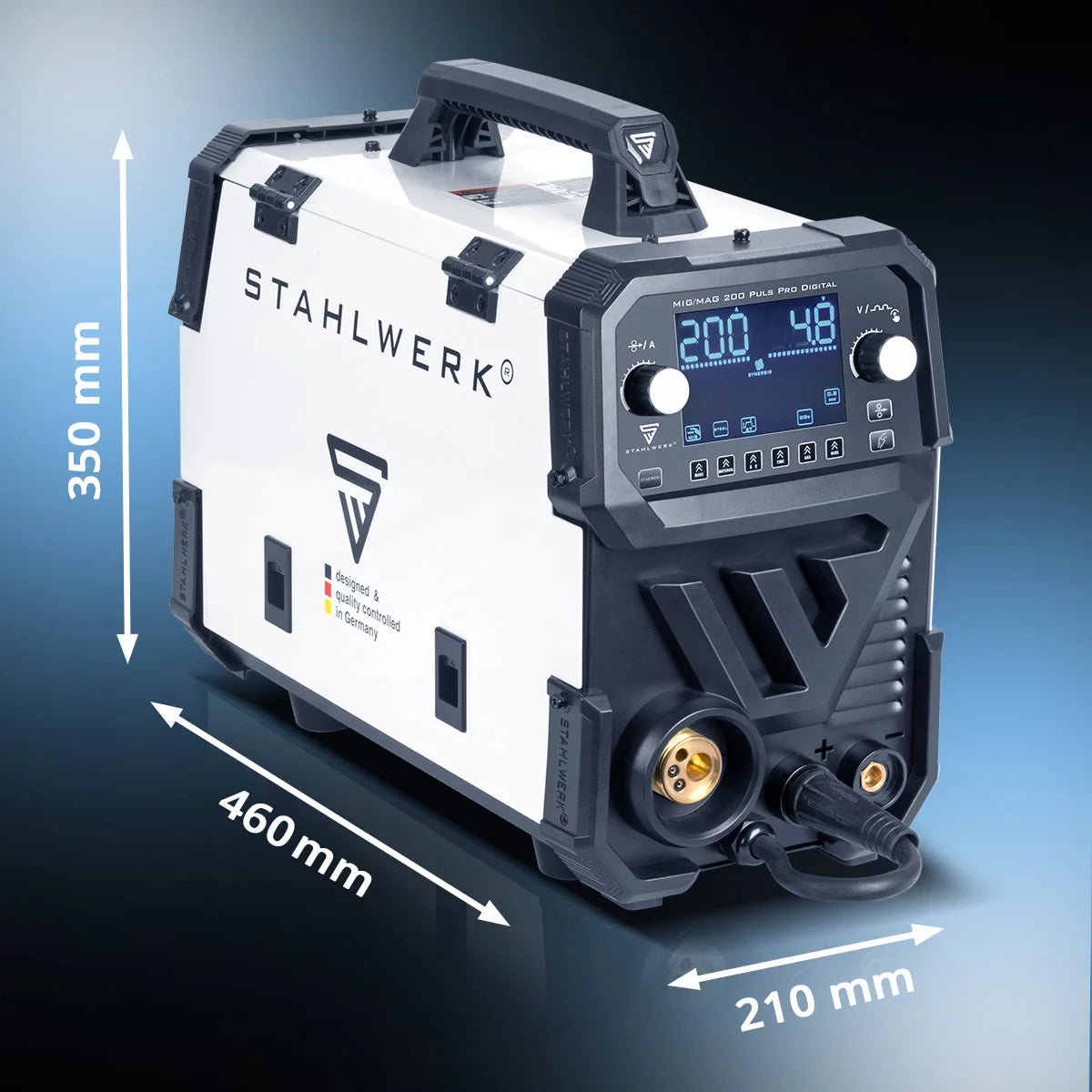 STAHLWERK MIG MAG 200 Spot Puls Pro Digital fully equipped inert gas welding machine | IGBT inverter 200 A | Synergic wire feeder | 4 roller drive | FLUX, Lift-TIG, MMA, CuSi | MIG pulse for aluminum