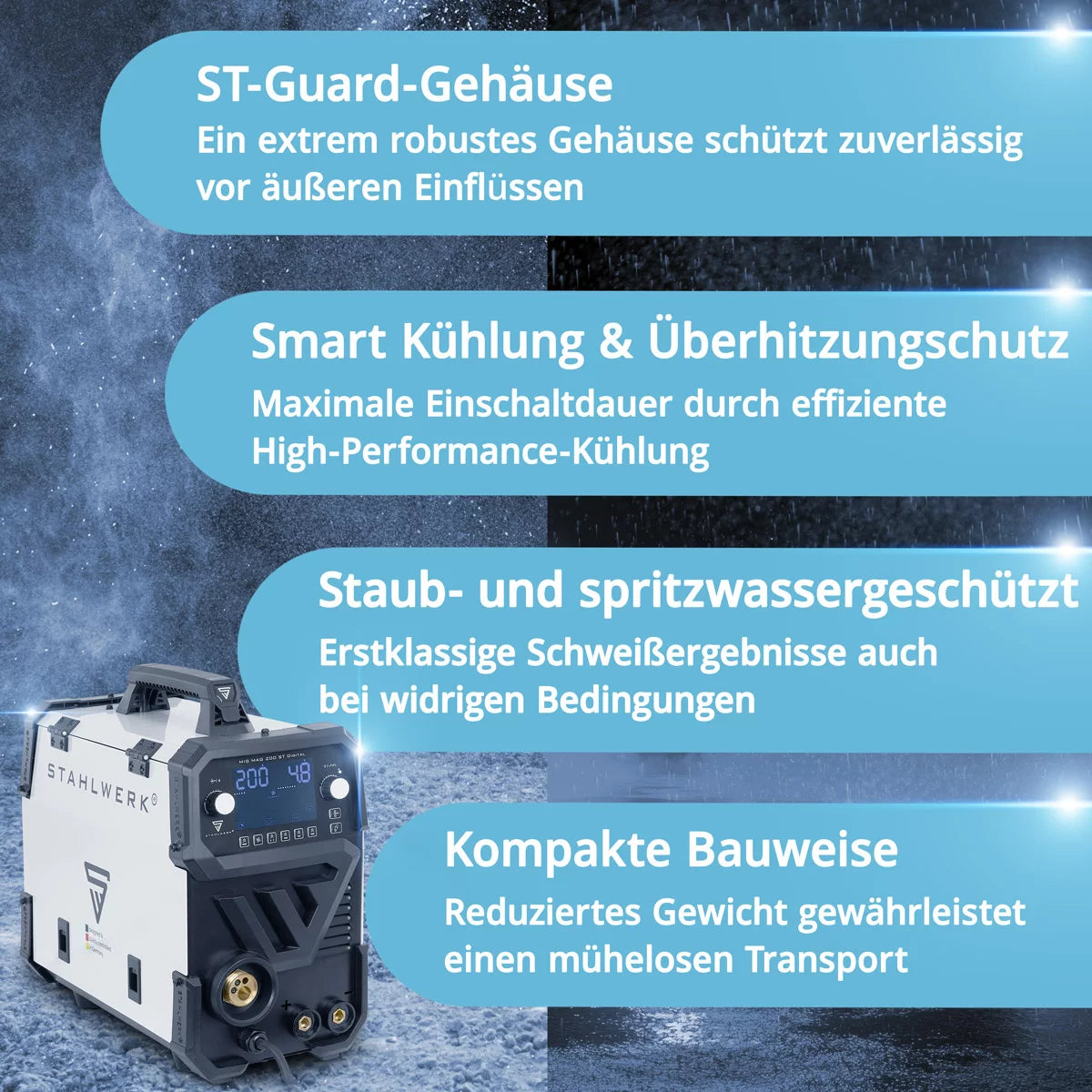 STAHLWERK welding machine MIG MAG 200 ST Digital fully equipped IGBT inert gas welding machine | Inverter with 200 A, spot function, synergic wire feed, FLUX and MMA | ARC function
