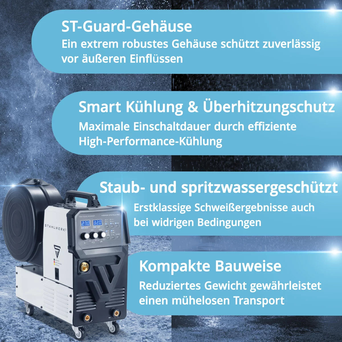 STAHLWERK welding machine MIG 270 Puls Pro | 4-in-1 inert gas welding machine with pulse function, AK25/MB25 aluminum welding torch and wear parts set for aluminum welding | Inverter with 270 A, spot function, synergic wire feed, 4-roller drive
