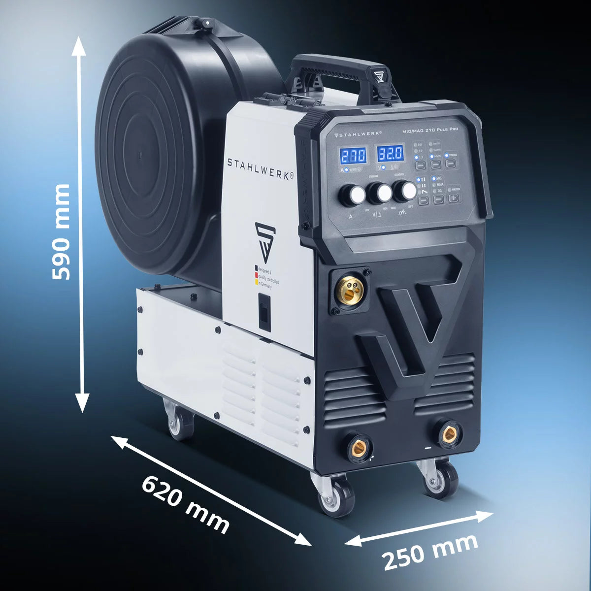 STAHLWERK welding machine MIG 270 Puls Pro | 4-in-1 inert gas welding machine with pulse function, AK25/MB25 aluminum welding torch and wear parts set for aluminum welding | Inverter with 270 A, spot function, synergic wire feed, 4-roller drive