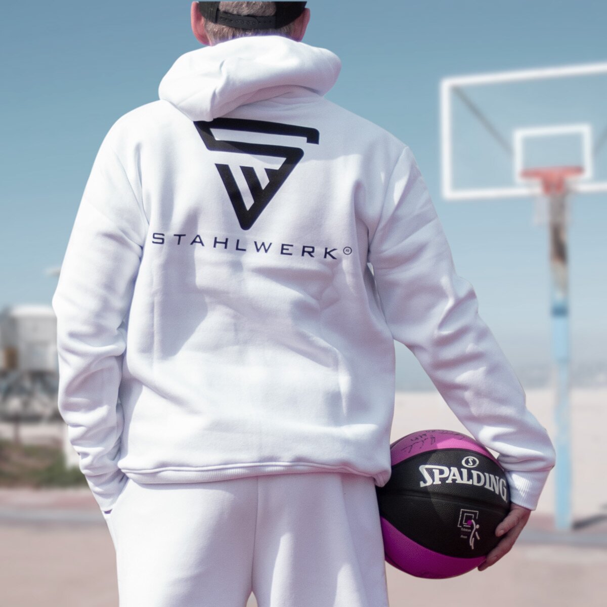 STAHLWERK Jogginganzug Weiß Größe L Tracksuit | Jogger | Trainingsanzug | Sportanzug | Sweatanzug | Fitnessanzug mit Hoodie und Jogginghose
