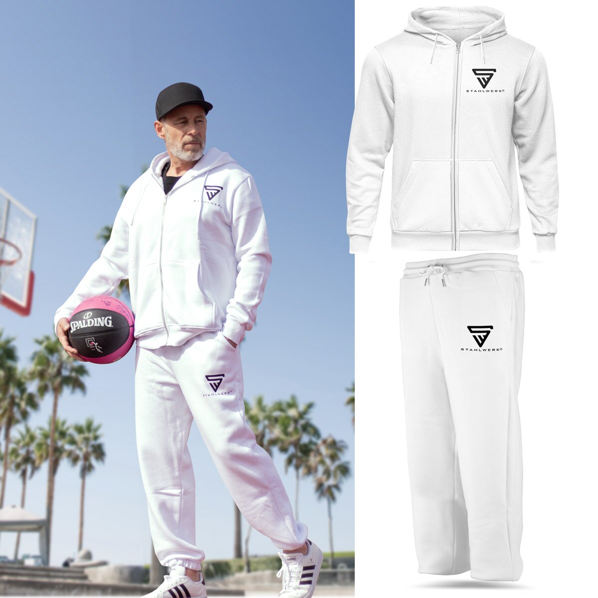 Chándal STAHLWERK blanco talla XL | corredores | Chándal | Traje deportivo | Sudadera | Traje deportivo con sudadera con capucha y pantalones deportivos.