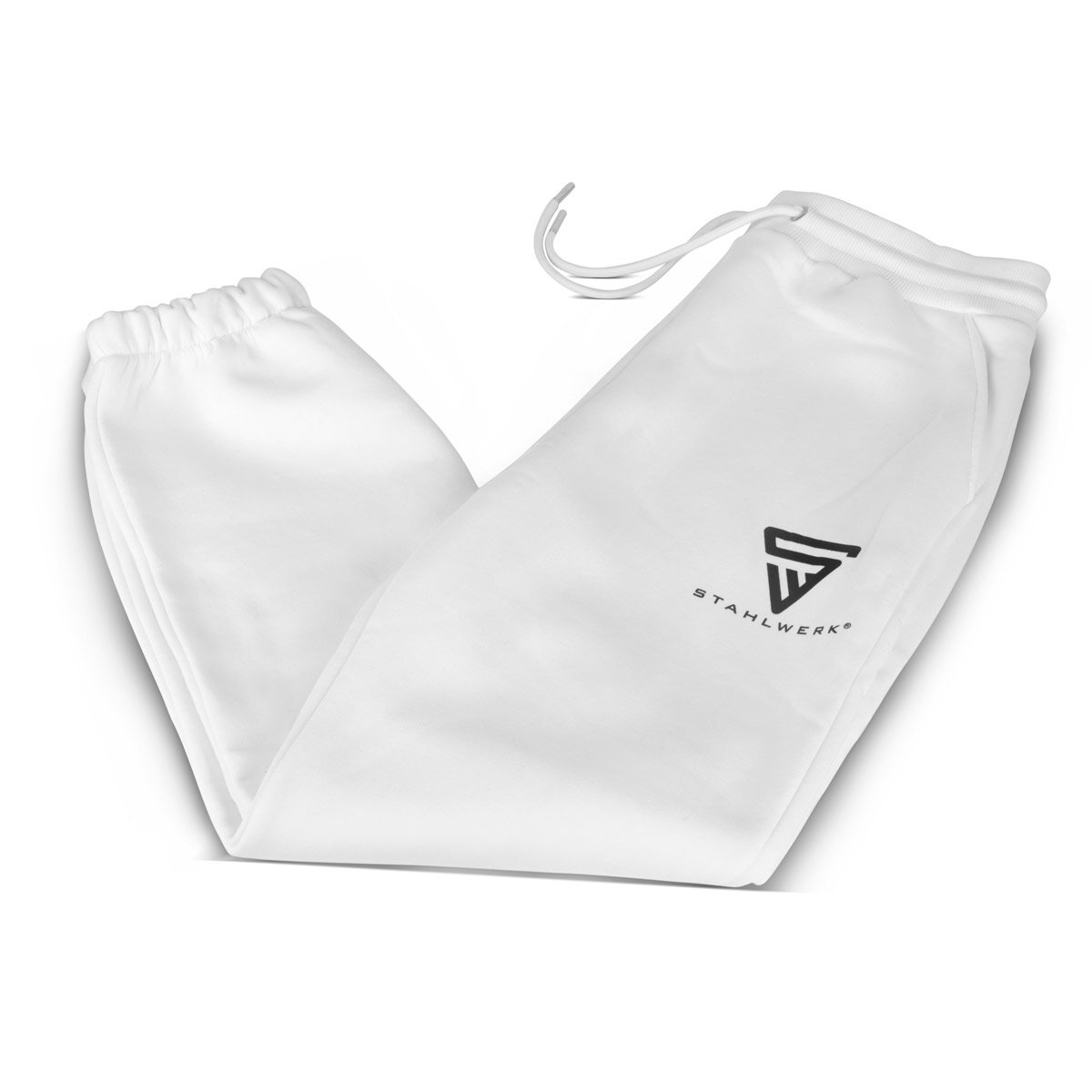 STAHLWERK Jogginghose Weiß Größe L Sporthose | Jogger | Trainingshose | Sweathose | Sweatpants mit Logo-Print aus 70% Baumwolle und 30% Polyester