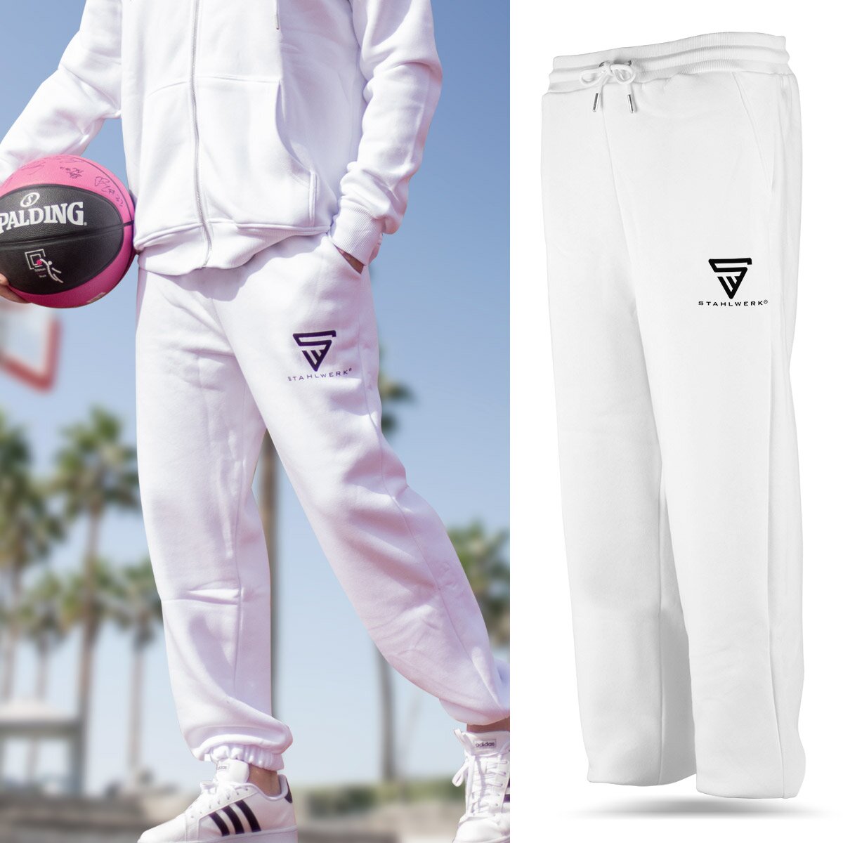 Pantalón jogging STAHLWERK blanco talla XL pantalón deportivo | corredores | Pantalones de entrenamiento | Pantalones deportivos | Pantalón deportivo con logo estampado confeccionado en 70% algodón y 30% poliéster