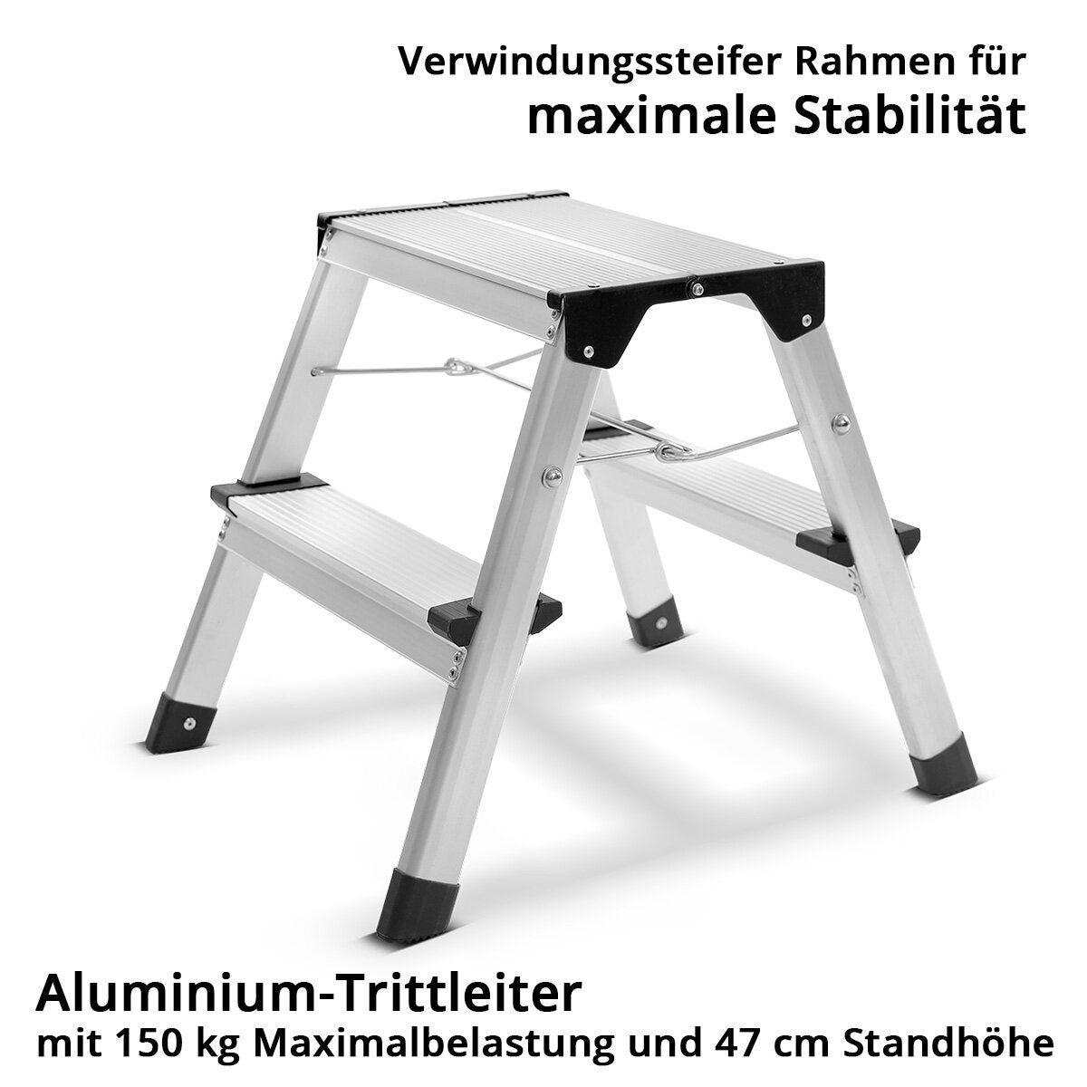 Escalera de tijera STAHLWERK TL-22 ST con capacidad de carga de 150 kg y escalera de aluminio de 2 peldaños | Escalera plegable | Peldaño plegable | Escalera multiusos | Administrador del hogar | Escalera de tijera con peldaños antideslizantes.