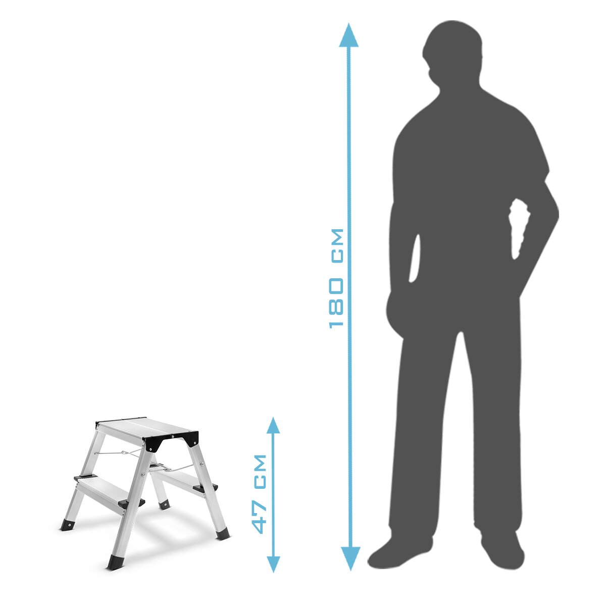STAHLWERK step ladder TL-22 ST with 150 kg load capacity and 2 steps aluminum ladder | Folding ladder | Folding step | Multi-purpose ladder | Household Manager | Stepladder with non-slip rungs