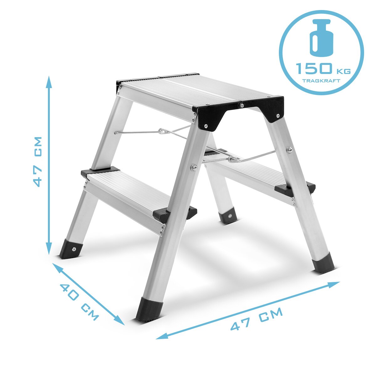 STAHLWERK step ladder TL-22 ST with 150 kg load capacity and 2 steps aluminum ladder | Folding ladder | Folding step | Multi-purpose ladder | Household Manager | Stepladder with non-slip rungs