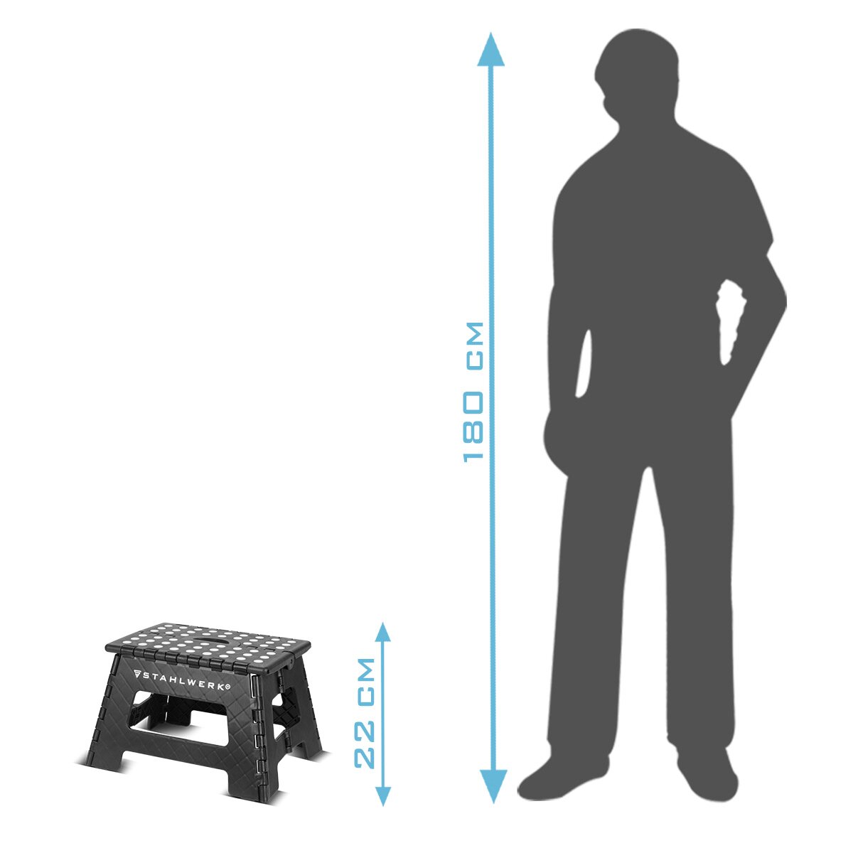 STAHLWERK Klapptritt KT-2 ST mit 150 kg Tragkraft Faltbarer Tritthocker | Klapphocker | Schemel | Trittstufe | Klappleiter | Trittleiter mit rutschfester Stufe