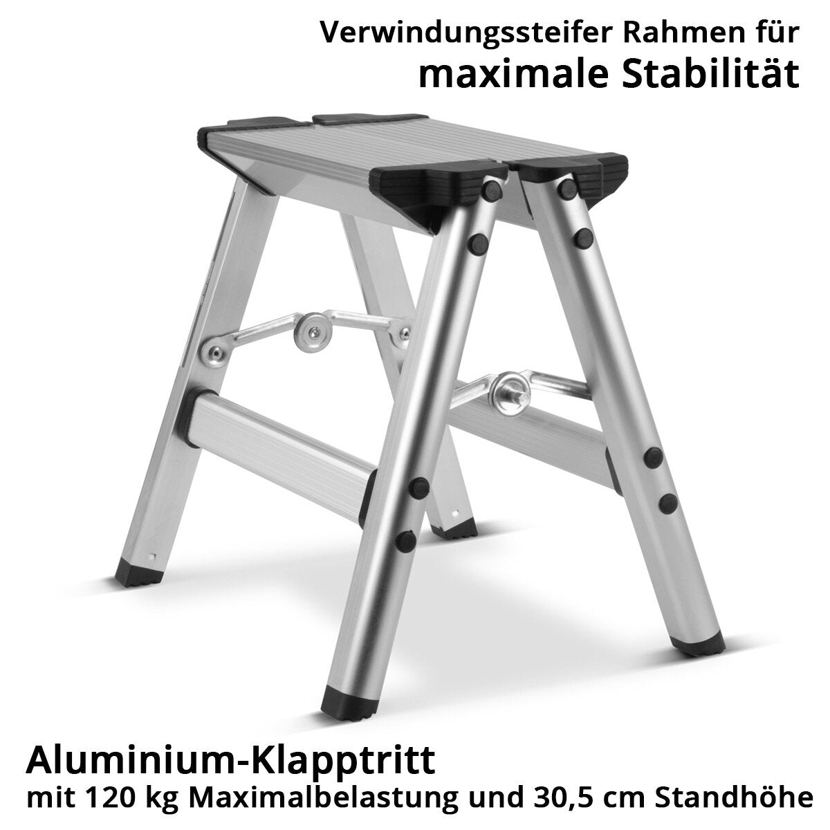 Peldaño plegable STAHLWERK KT-1 ST con escalera de aluminio con capacidad de carga de 120 kg | Escalera plegable | escalera de mano | taburete | Taburete con peldaño antideslizante