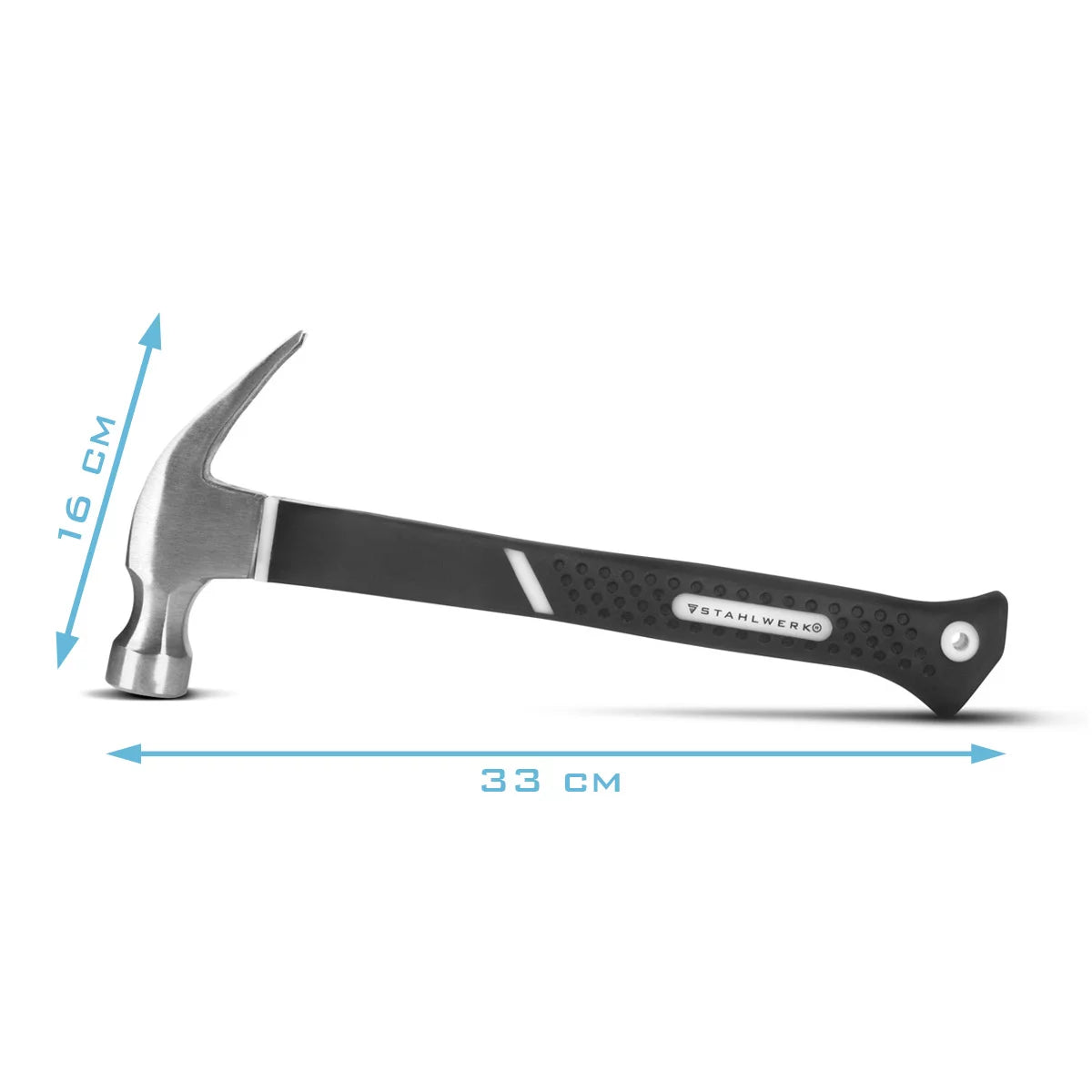 STAHLWERK Klauenhammer 570 g Zimmermannshammer aus geschmiedetem Carbon-Stahl | Latthammer mit rutschsicherem Fiberglas-Griff | Dachdeckerhammer | Krallenhammer| Fiberglas-Hammer