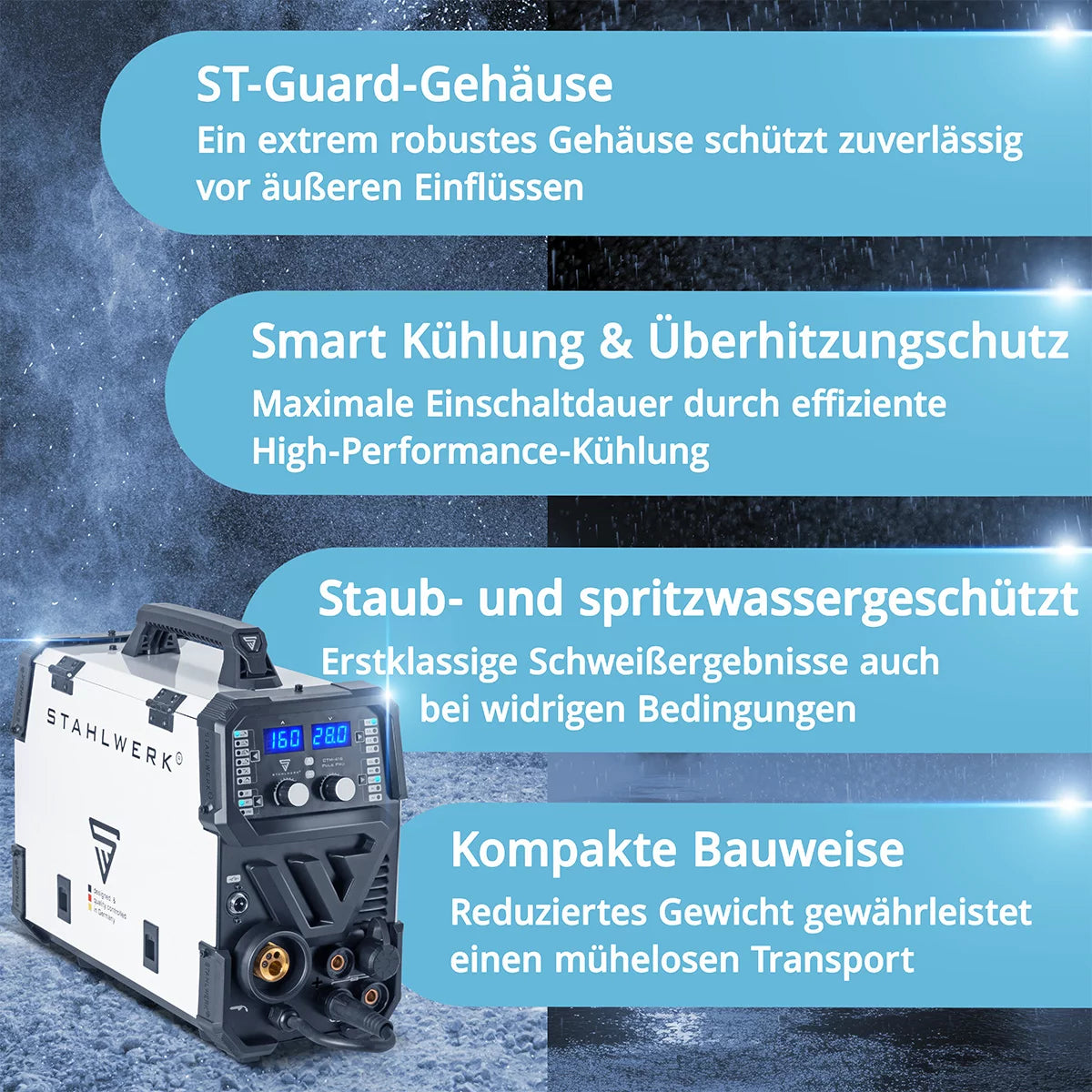 STAHLWERK welding machine CTM-416 Puls Pro fully equipped 6-in-1 inert gas welding machine | Inverter with 160 A, pulse function for aluminum and 40 A plasma cutter CUT | TIG | MIG MAG | PULSE | MMA | FLUX