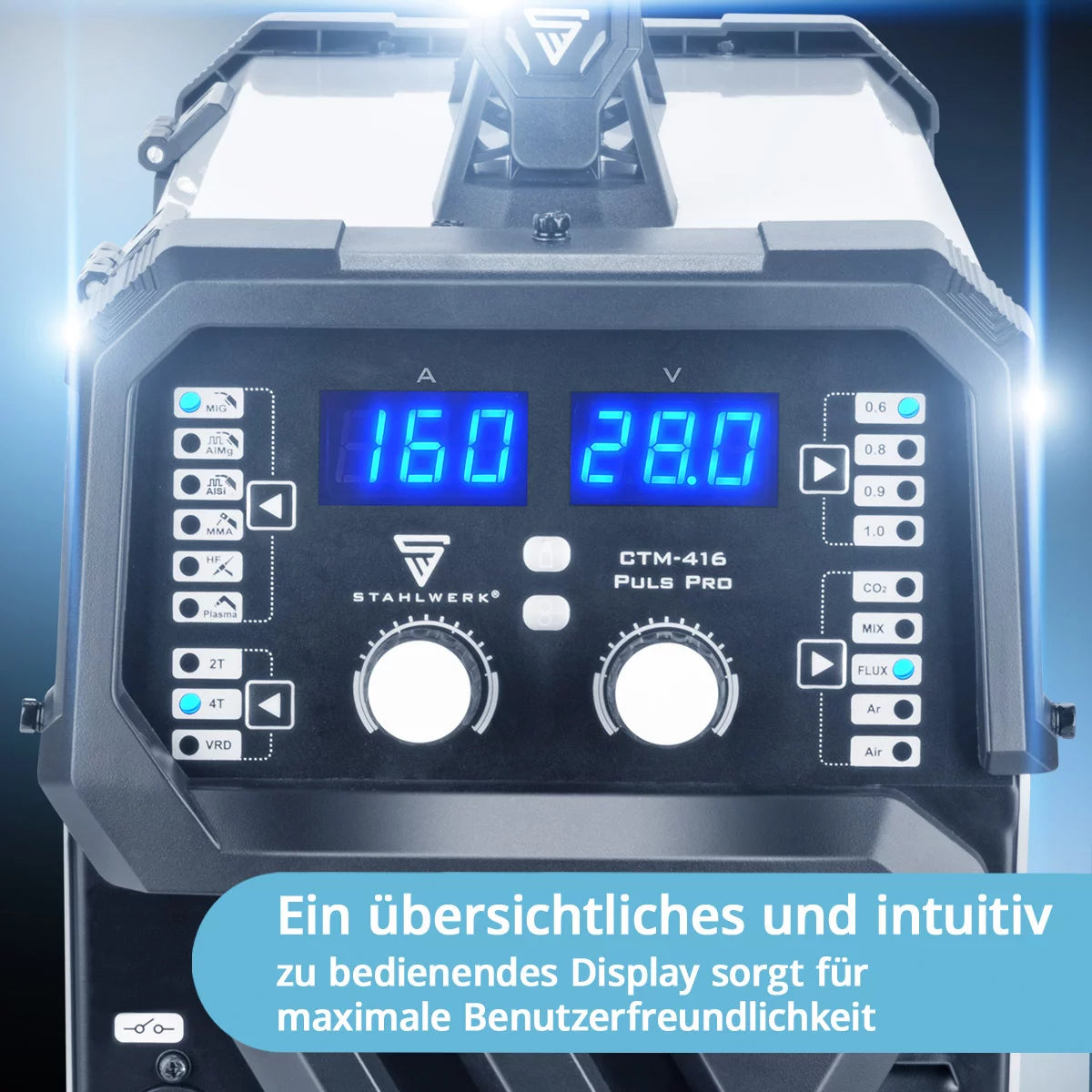 STAHLWERK welding machine CTM-416 Puls Pro fully equipped 6-in-1 inert gas welding machine | Inverter with 160 A, pulse function for aluminum and 40 A plasma cutter CUT | TIG | MIG MAG | PULSE | MMA | FLUX