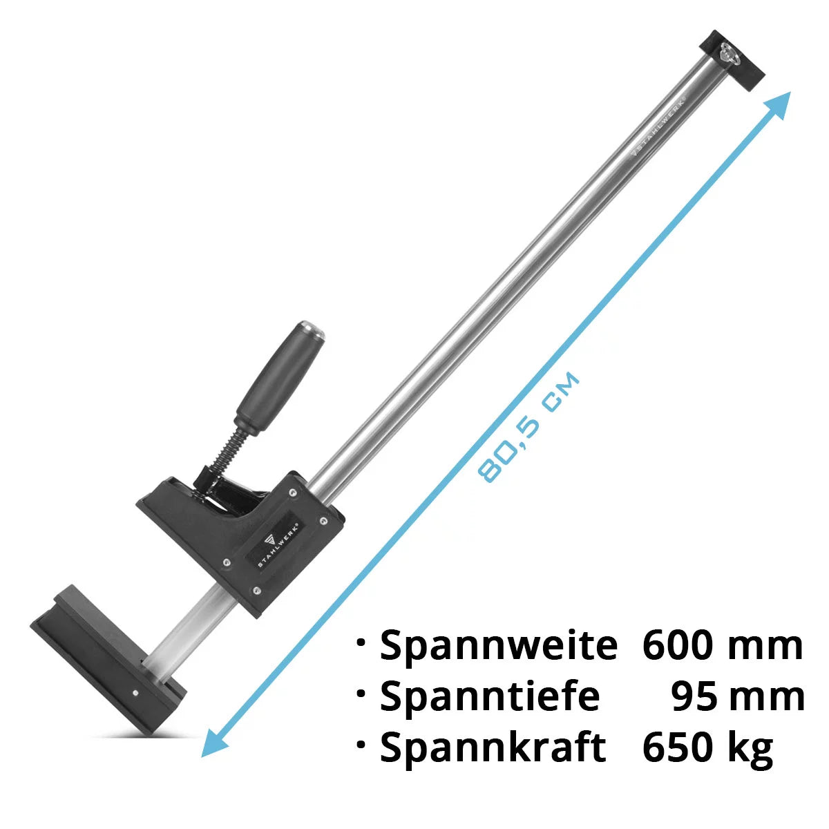 STAHLWERK body clamp 95x600 mm / 24" | powerful screw clamp with 650 kg clamping force | clamp with large contact surface for fixing workpieces | stable clamp with a span of 600 mm, clamping depth of 95 mm