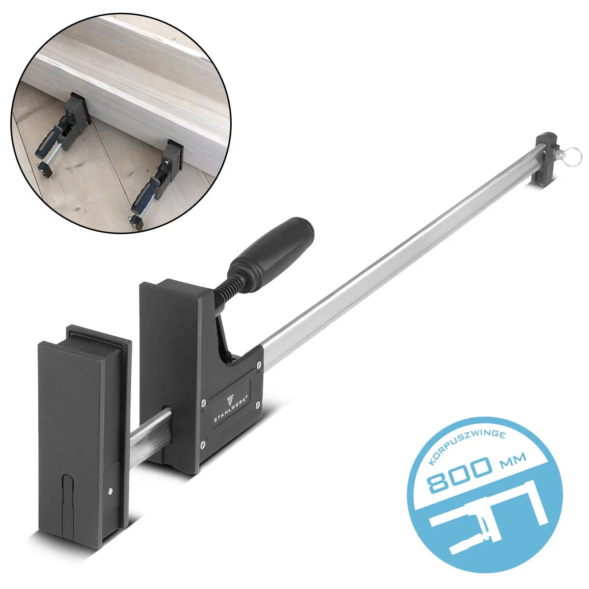 STAHLWERK body clamp 95x800 mm / 32" | powerful screw clamp with 650 kg clamping force | clamp with large contact surface for fixing workpieces | stable clamp with a span of 800 mm, clamping depth of 95 mm
