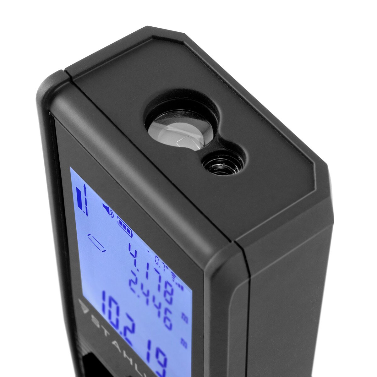 Telémetro láser STAHLWERK LE-100 ST Medidor de distancias de hasta 100 m con pantalla digital LCD iluminada, medidor de distancias y telémetros para medir distancias y volúmenes con precisión en obras o en interiores