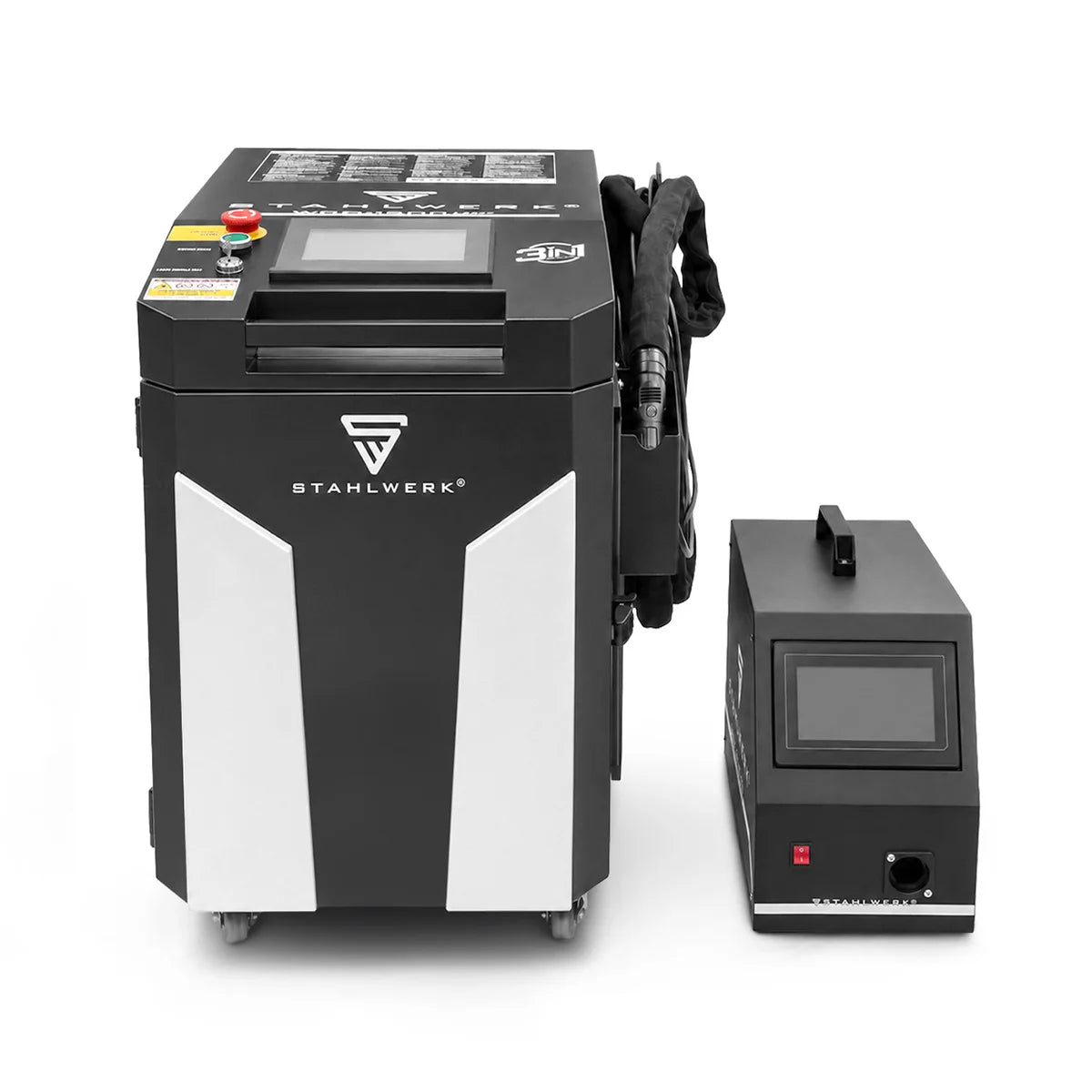 Poste de soudage laser STAHLWERK WCD 2000 Laser Pro avec 2000 W | Système de soudage laser 3 en 1 pour le soudage, la découpe et le nettoyage | Système de soudage portatif avec laser à fibre CW | Classe laser 4 | 230V