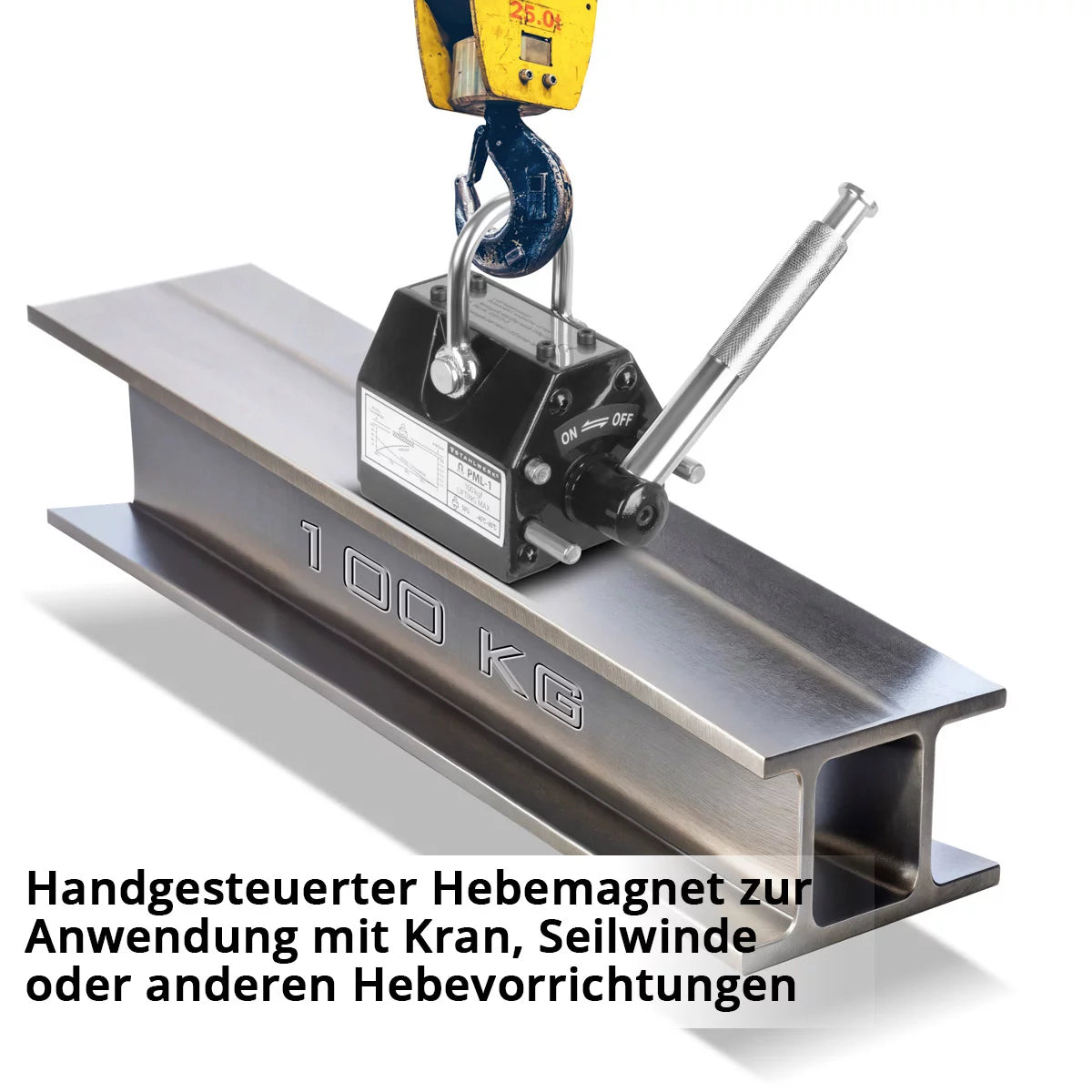Magnete di sollevamento STAHLWERK con portata di 100 kg / 220 lbs e forza di trazione di 350 kg / 771 lbs magnete per gru comandato manualmente | Sollevatore magnetico | magnete di sollevamento