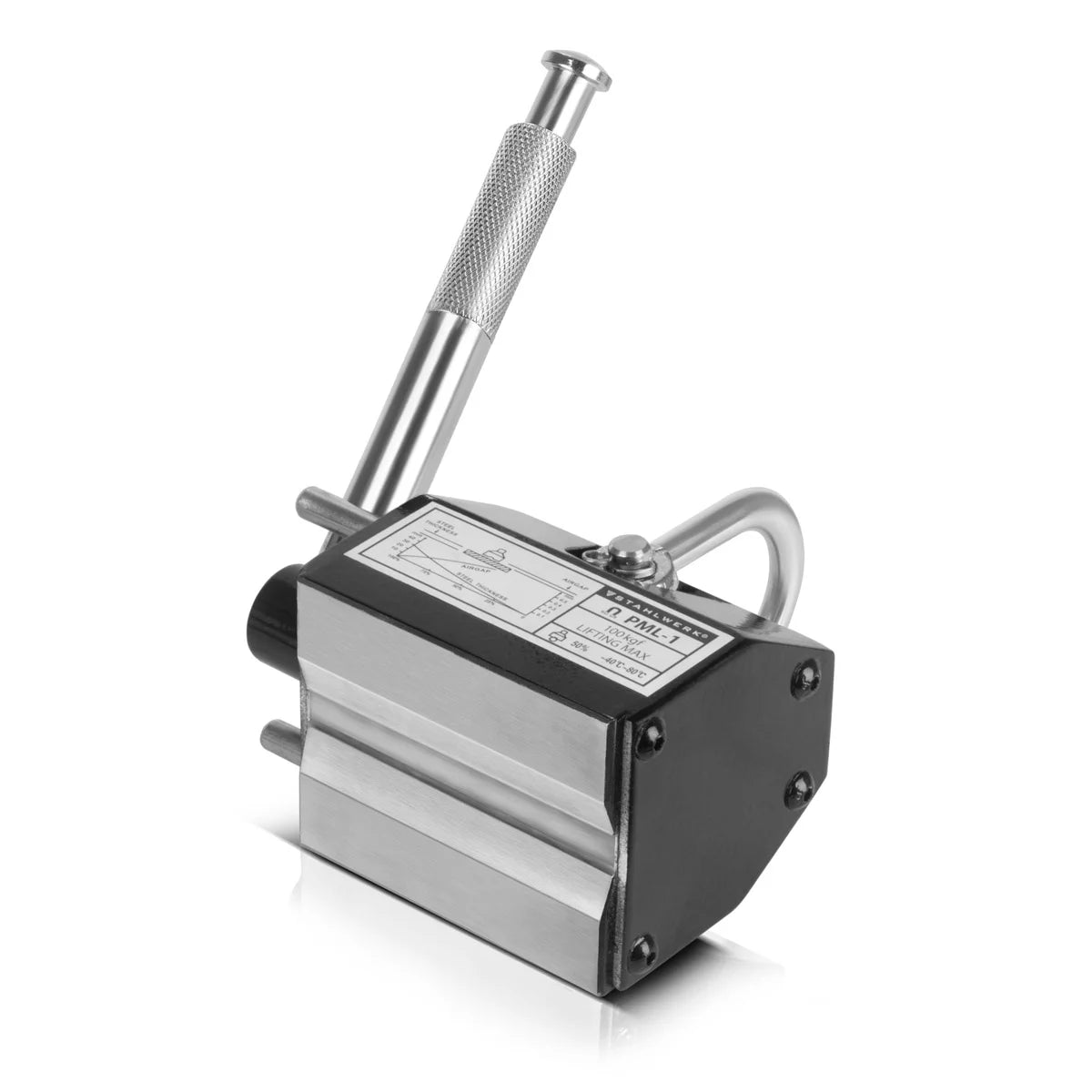 Magnete di sollevamento STAHLWERK con portata di 100 kg / 220 lbs e forza di trazione di 350 kg / 771 lbs magnete per gru comandato manualmente | Sollevatore magnetico | magnete di sollevamento