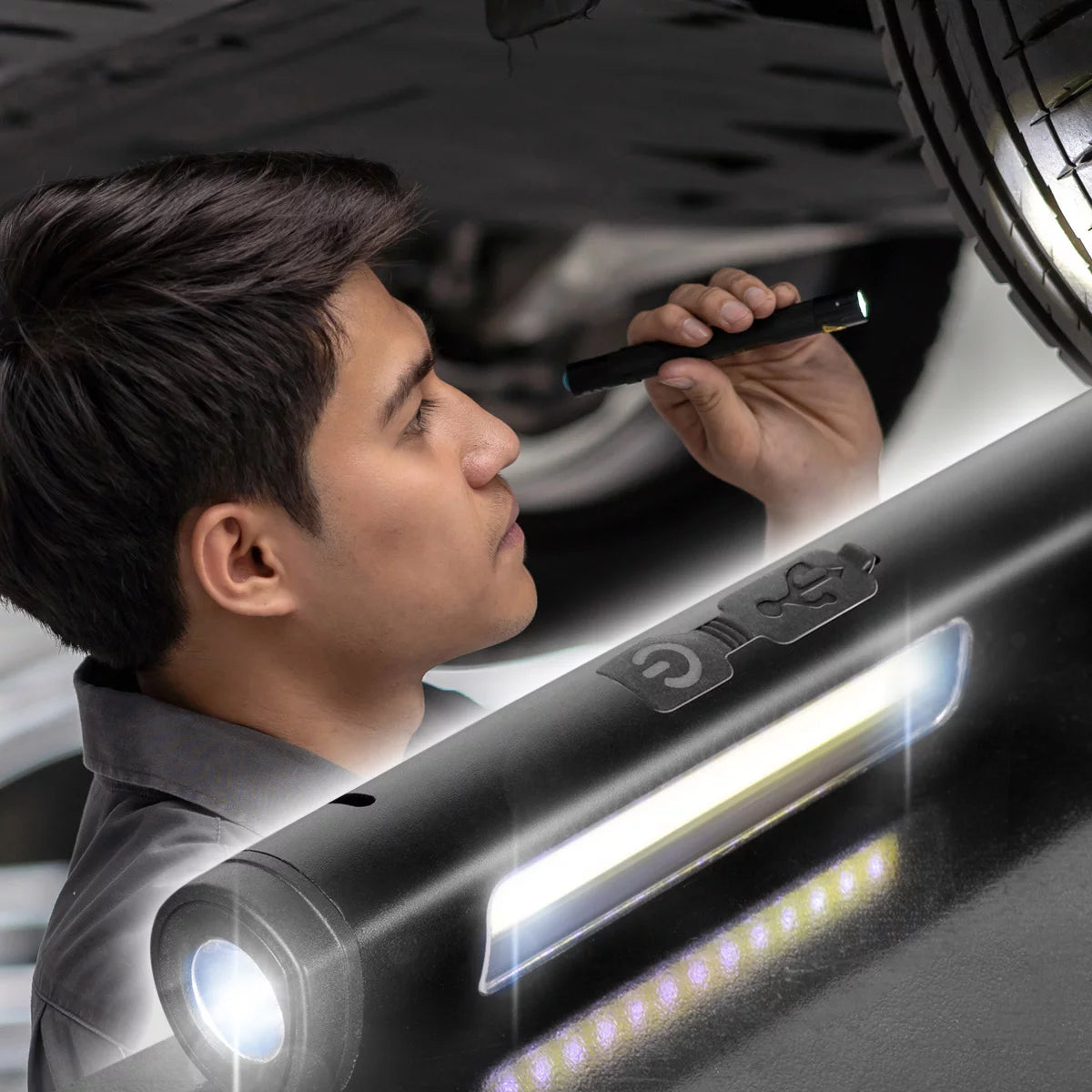 STAHLWERK LED-Arbeitsleuchte | Leistungsstarke Stablampe mit COB-Flashlight | Werkstattlampe mit Magnethalterung | USB-C Anschluss | 600 mAh Akku | Schnell aufladbar | Universell einsetzbare LED-Lampe