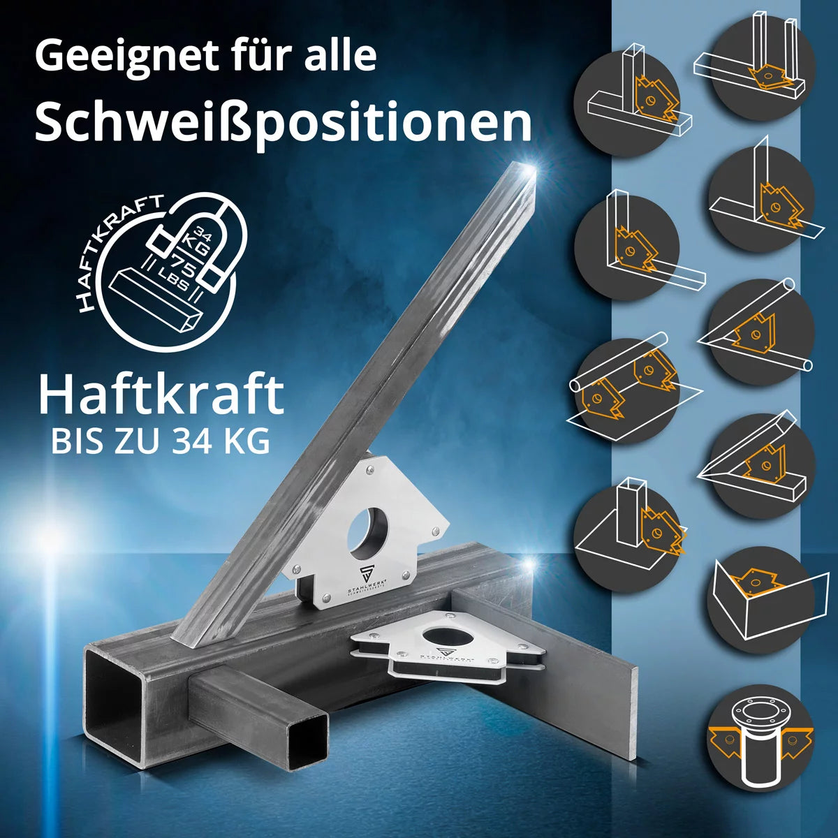 STAHLWERK 4 × Magnet-Schweißwinkel Magnetwinkel Schweißmagnet 45° x 90° x 135°, 34 kg / 75 lbs