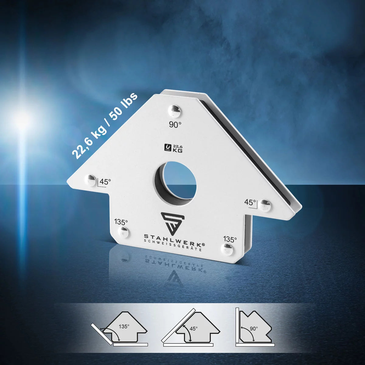 STAHLWERK 2 × Magnet-Schweißwinkel Magnetwinkel Schweißmagnet 45° x 90° x 135°, 22,6 kg / 50 lbs