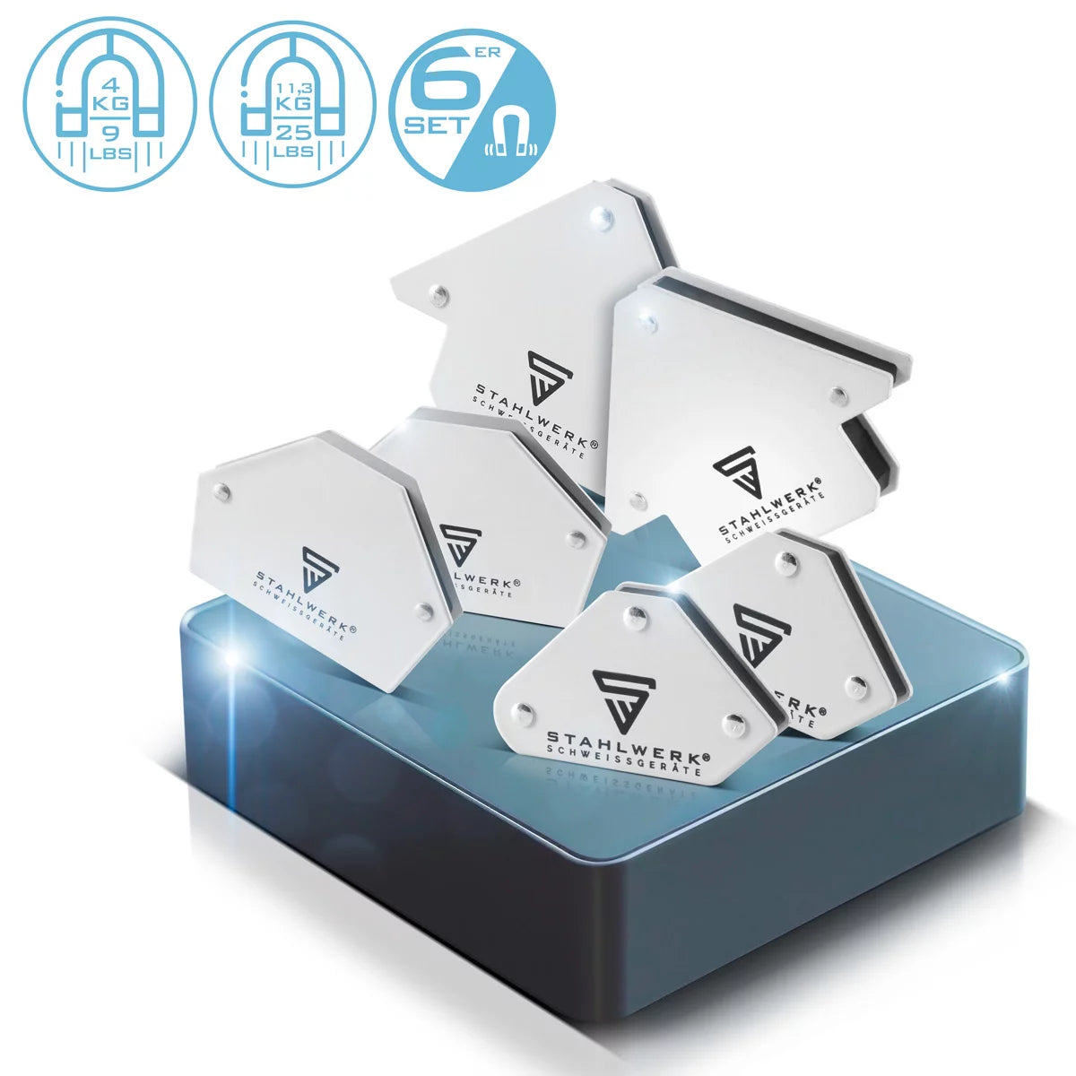STAHLWERK 6 × Magnet-Schweißwinkel Magnetwinkel Schweißmagnet 30° x 45° x 60° x 75° x 90° x 135°, 2 x 4 kg / 9 lbs + 4 x 11,3 kg / 25 lbs