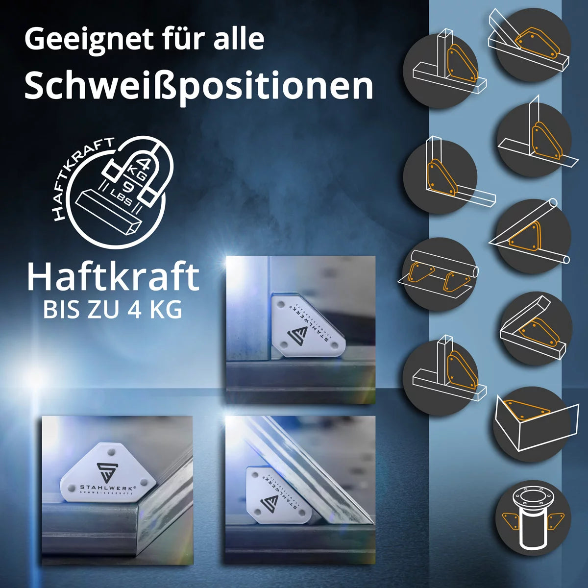 STAHLWERK 6 × Magnet-Schweißwinkel Magnetwinkel Schweißmagnet 30° x 45° x 60° x 75° x 90° x 135°, 2 x 4 kg / 9 lbs + 4 x 11,3 kg / 25 lbs